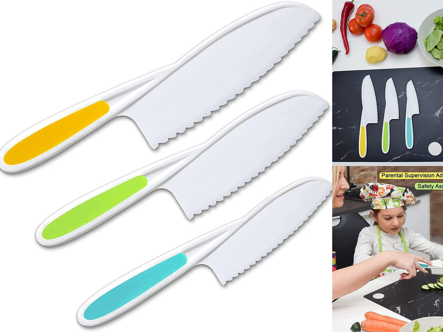 Leking 3-Piece Kids Kitchen Knife Set – Safe Plastic Serrated Edges for Little Chefs