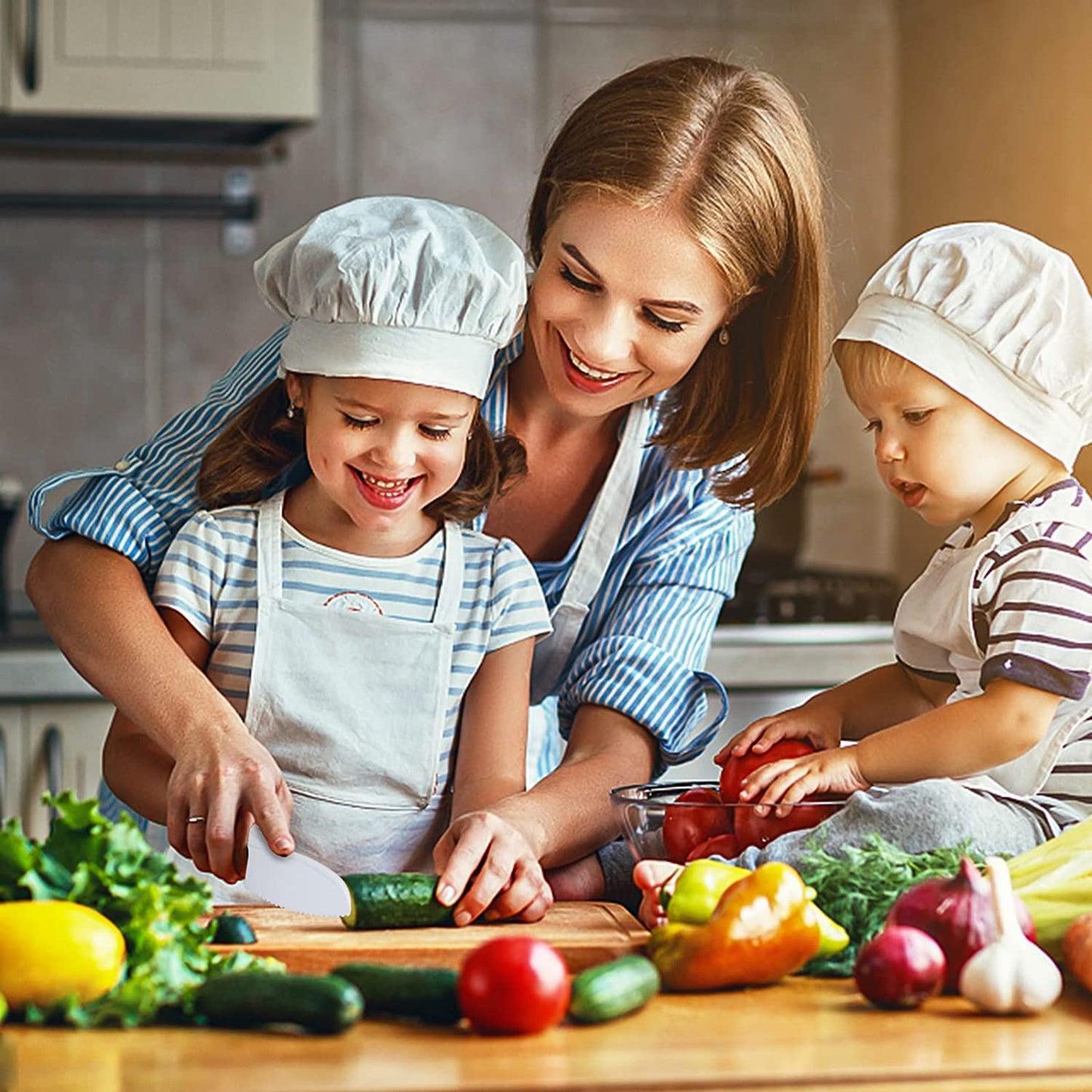 Leking 3-Piece Kids Kitchen Knife Set – Safe Plastic Serrated Edges for Little Chefs