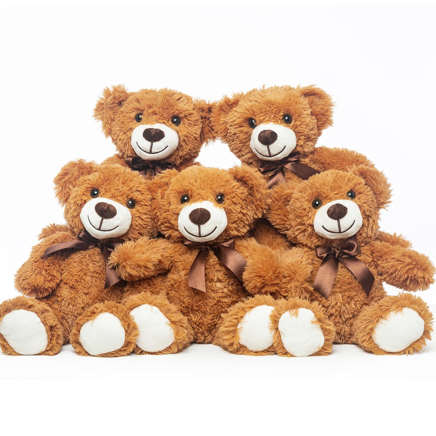 LELELONG 5 Pack Teddy Bears Bulk - 13.5-Inch Dark Brown Plush for Gifts & Decor