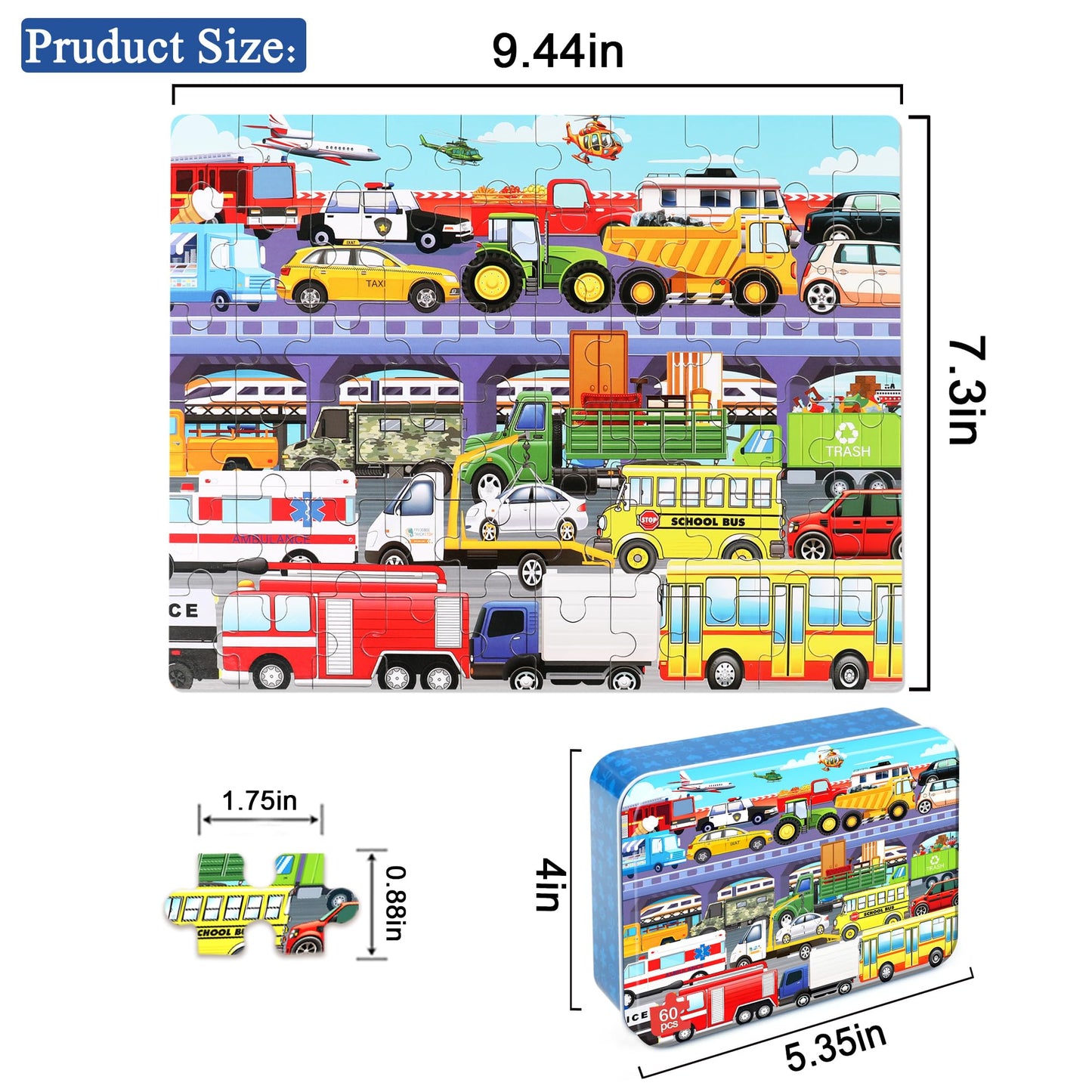 LELEMON 60-Piece Traffic Jam Puzzle for Kids 4-8 – Transportation Vehicles Educational Toy