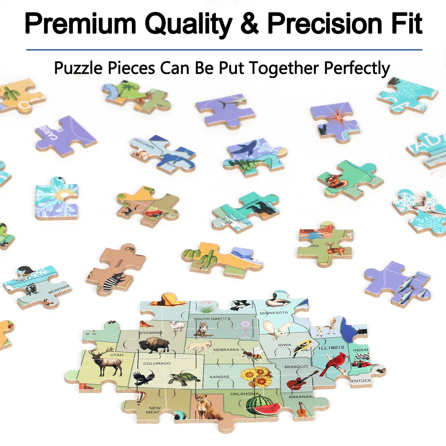 LELEMON USA Map 100-Piece Puzzle for Kids 4-8 in Metal Box | Educational Jigsaw