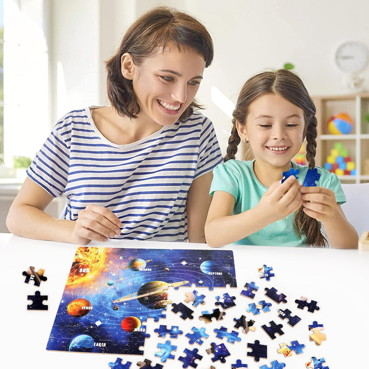 LELEMON 100-Piece Solar System Jigsaw Puzzles for Kids 4-8 – Educational & Portable Tin Box
