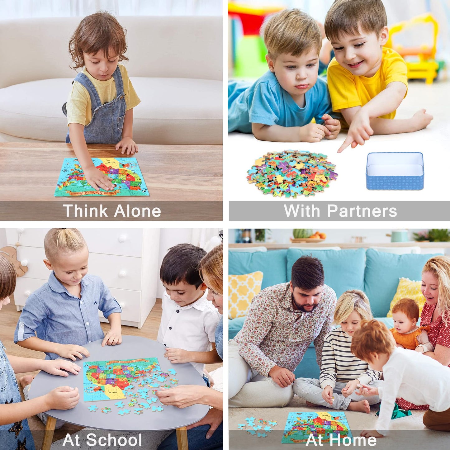LELEMON USA Map 100-Piece Puzzle for Kids 4-8 in Metal Box | Educational Jigsaw