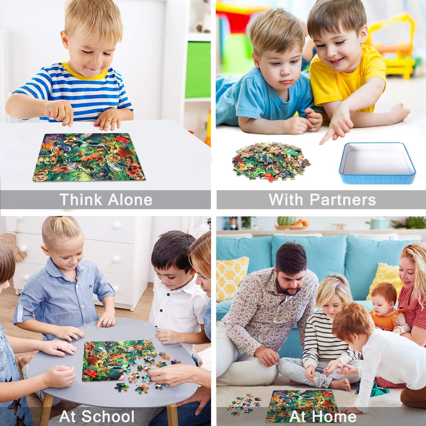 LELEMON Jungle Puzzle for Kids 4-6 – 60-Piece Jigsaw in Metal Storage Box