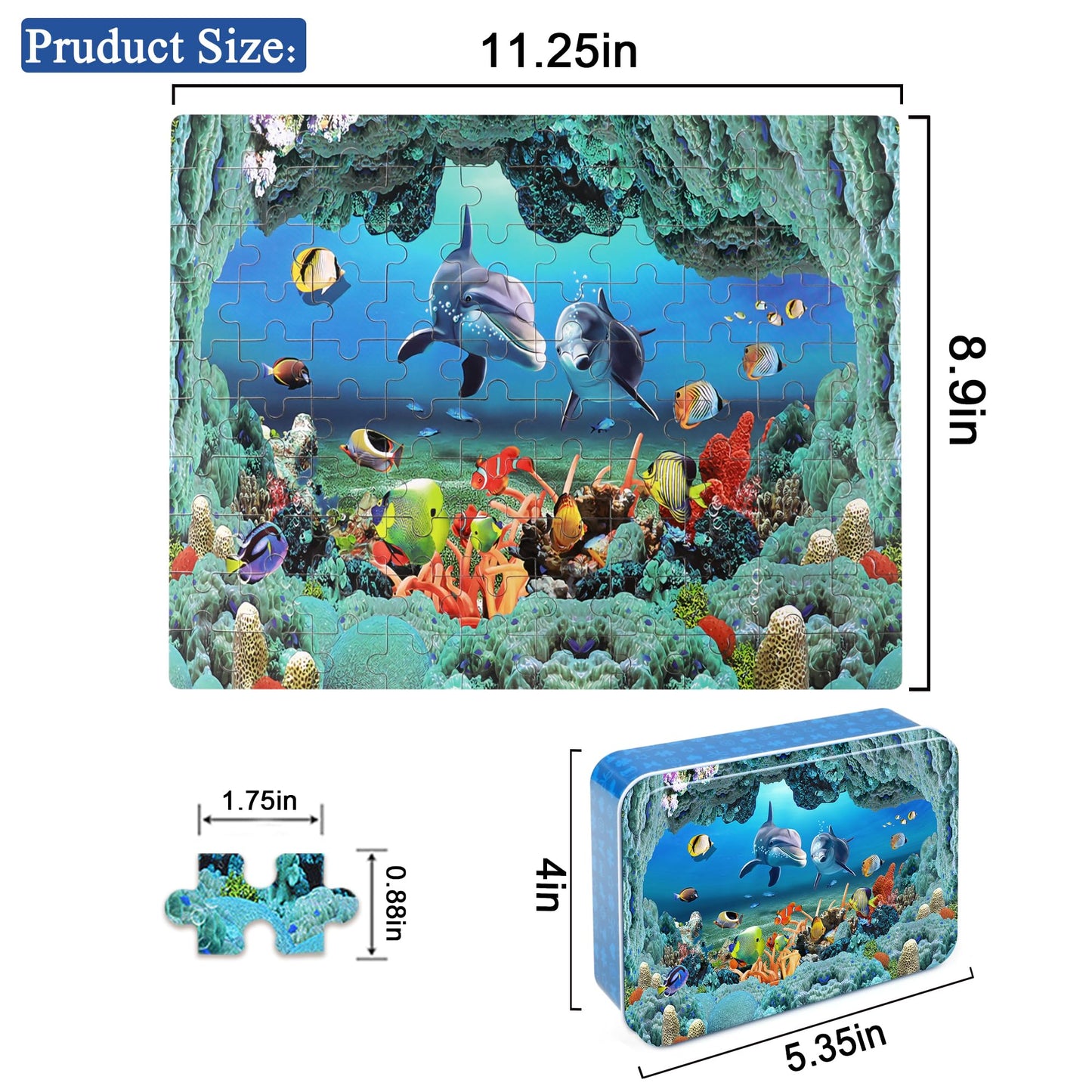 LELEMON Underwater World Puzzles for Kids 4-8 – 100 Piece Ocean Dolphins Jigsaw