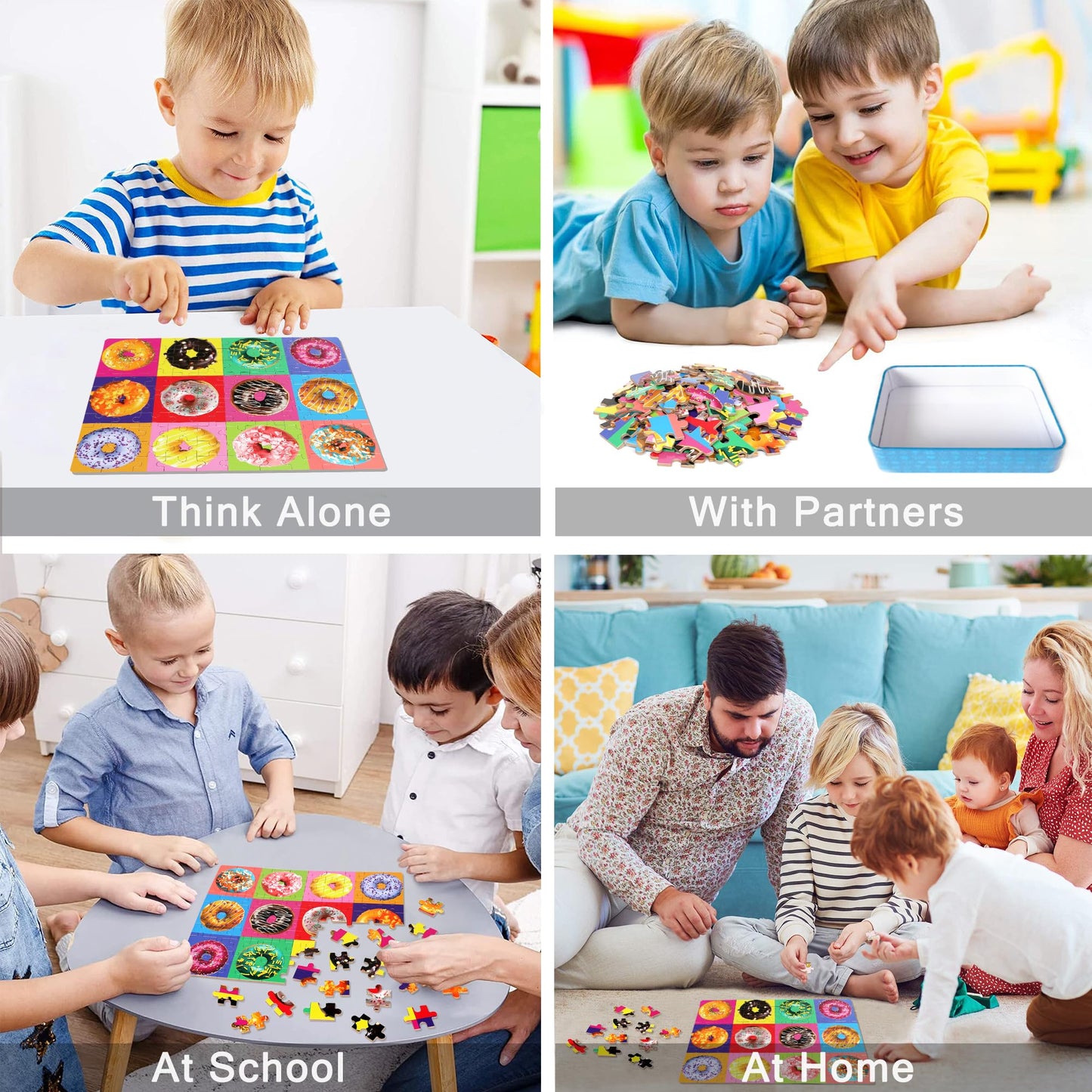 LELEMON Donut 100 Piece Puzzles for Kids 4-6 – Metal Box Storage, Educational Jigsaw