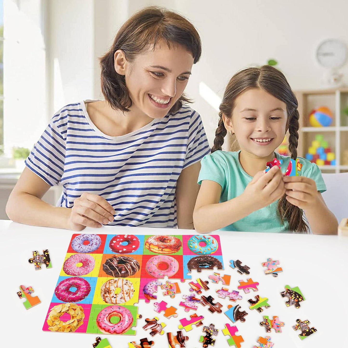 LELEMON Donuts Jigsaw Puzzle for Kids Ages 4-8 | 100-Piece Colorful Educational Puzzle