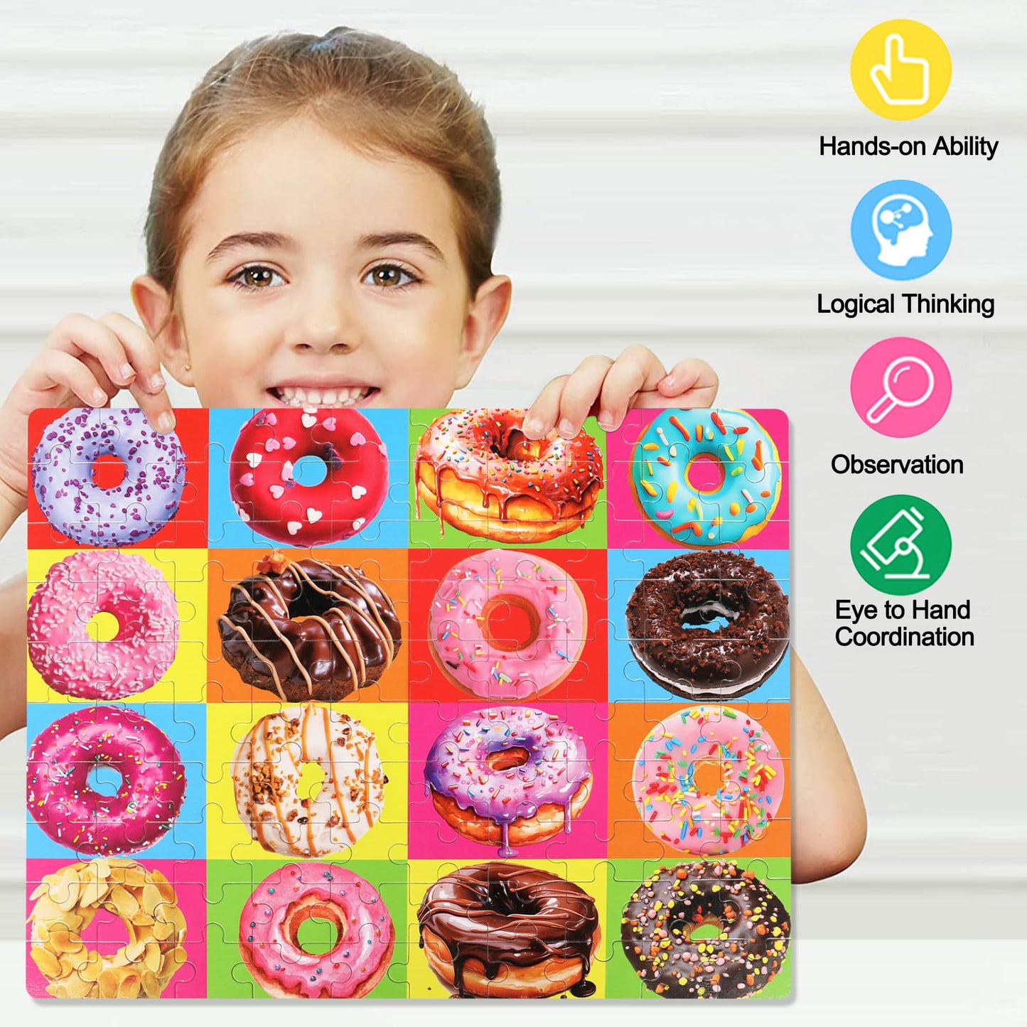 LELEMON Donuts Jigsaw Puzzle for Kids Ages 4-8 | 100-Piece Colorful Educational Puzzle