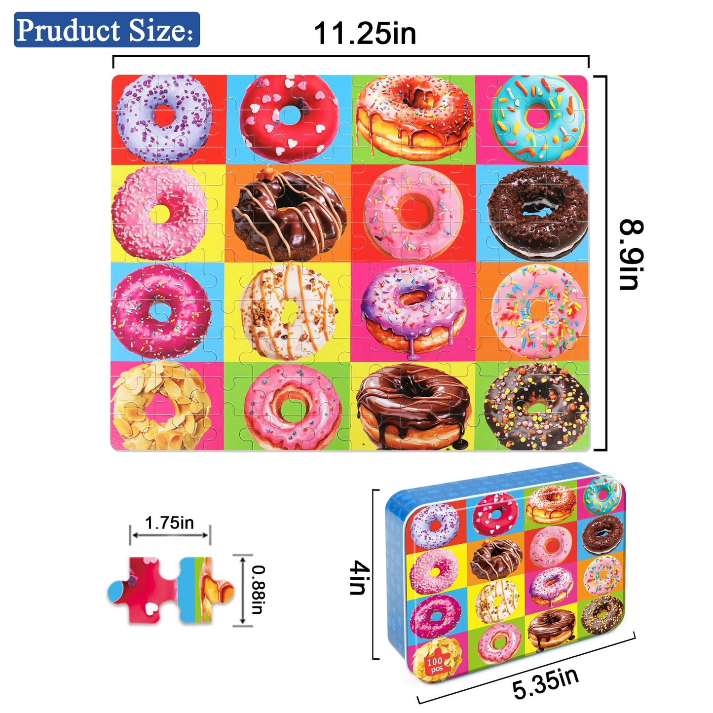 LELEMON Donuts Jigsaw Puzzle for Kids Ages 4-8 | 100-Piece Colorful Educational Puzzle