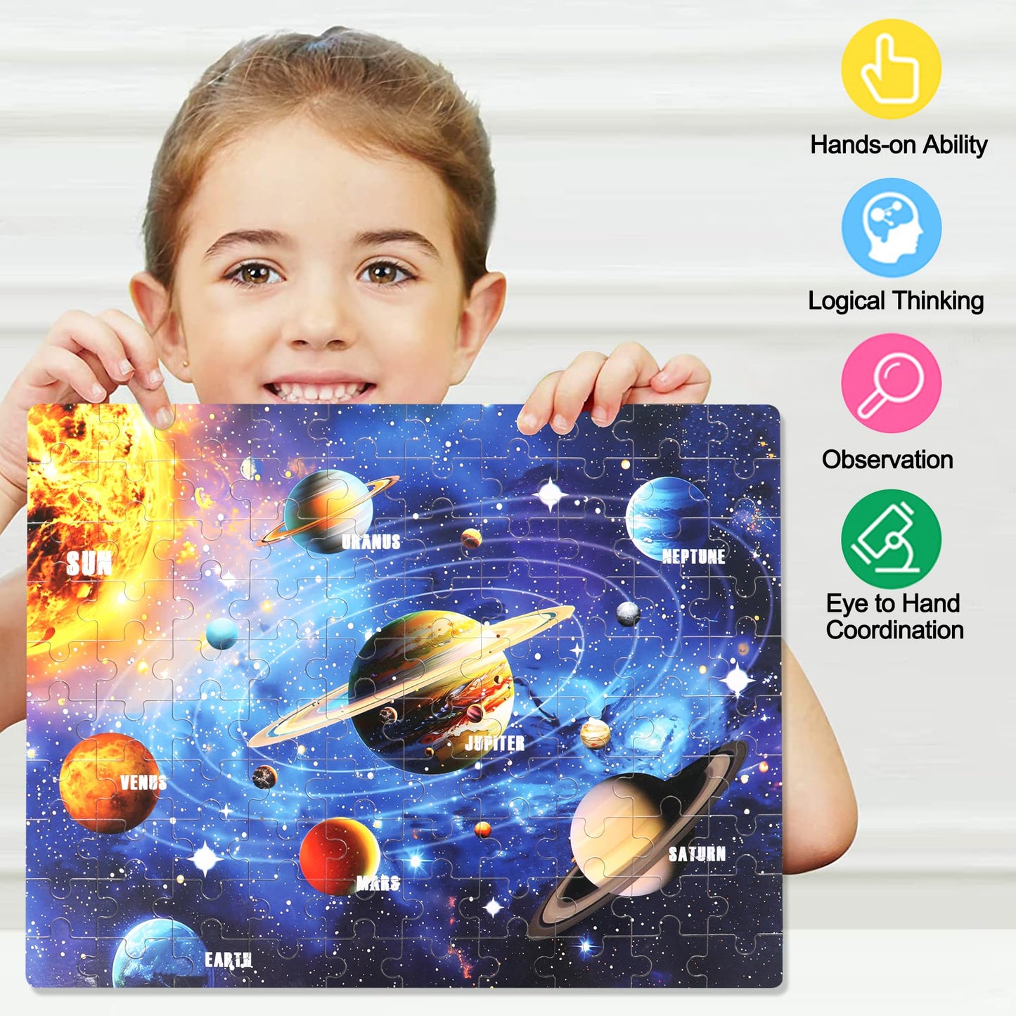 LELEMON 100-Piece Solar System Jigsaw Puzzles for Kids 4-8 – Educational & Portable Tin Box