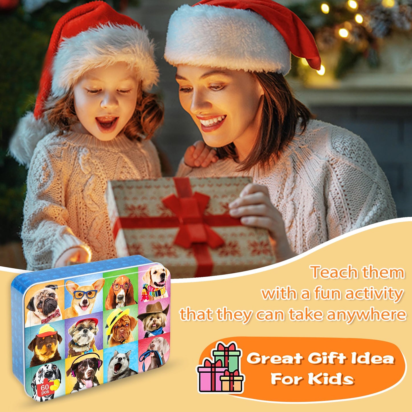 LELEMON Dog 60-Piece Puzzles for Kids 4-8 | Metal Tin Box & Educational Jigsaw Toy