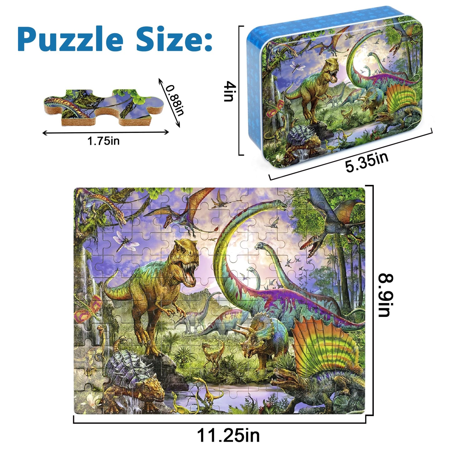LELEMON Dinosaur Puzzle – 100-Piece Jigsaw for Kids 4-8 in Metal Box