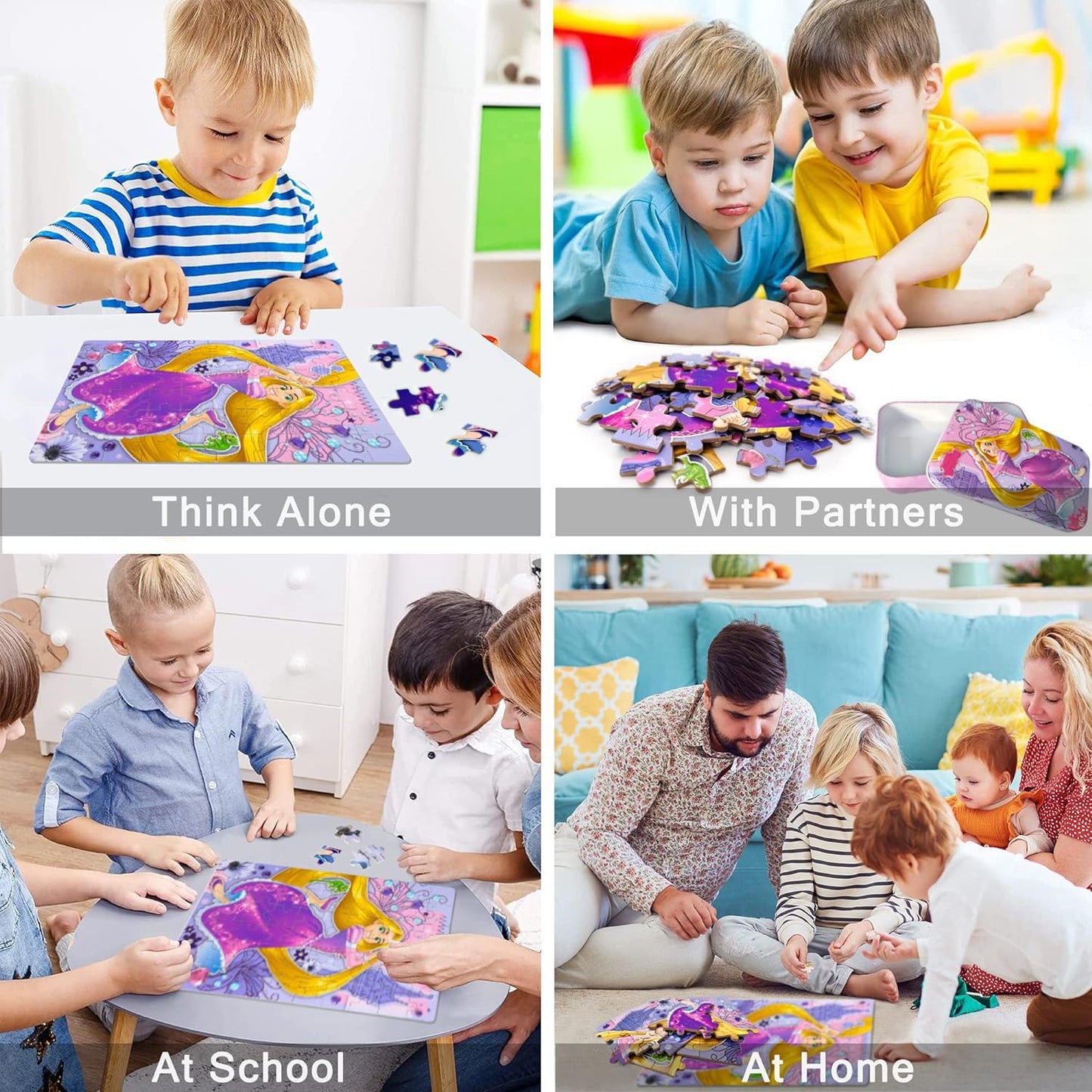 LELEMON 60-Piece Puzzles for Kids Ages 4-8 with Metal Storage Box