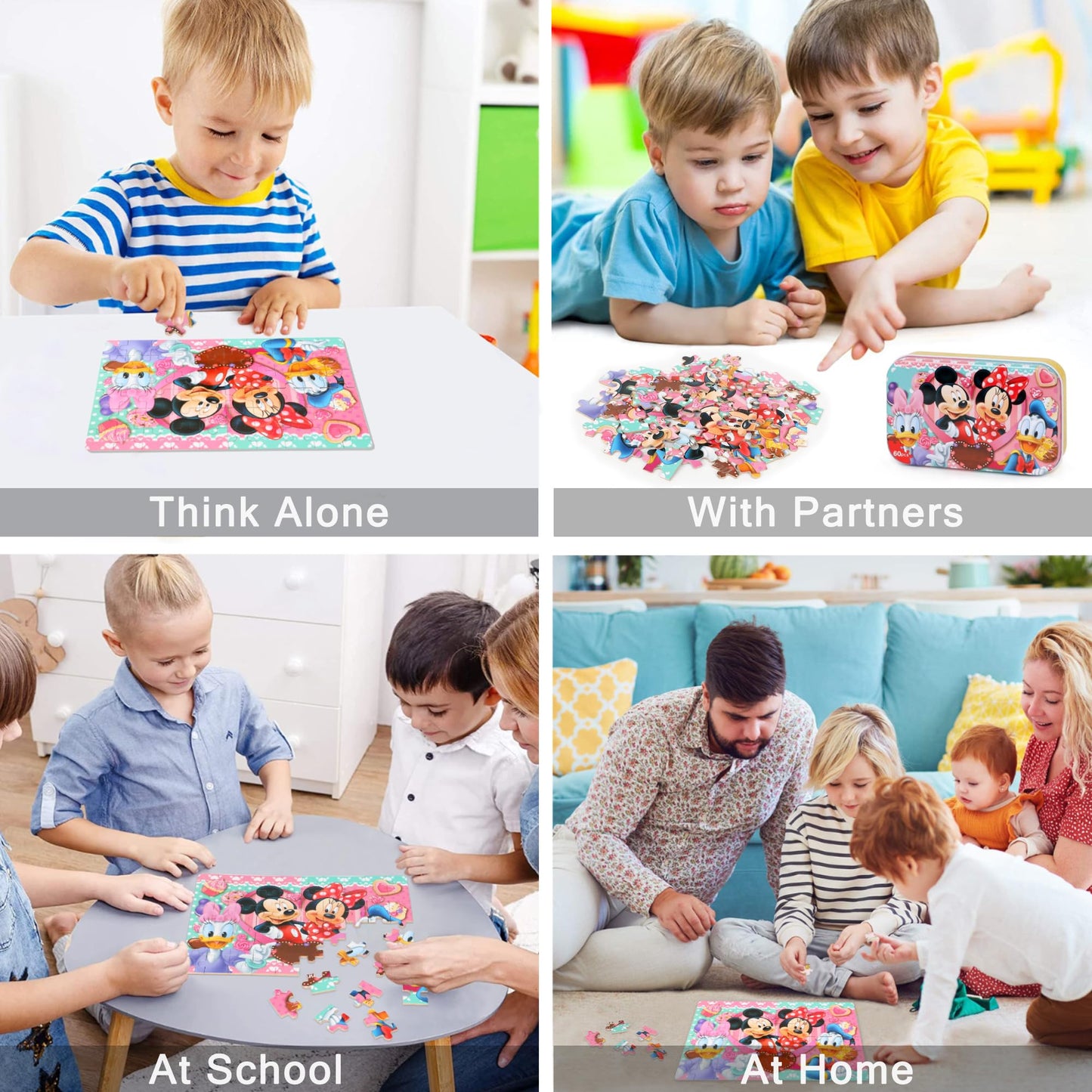 LELEMON 60-Piece Puzzles for Kids 4-8 in a Metal Box – Safe & Educational