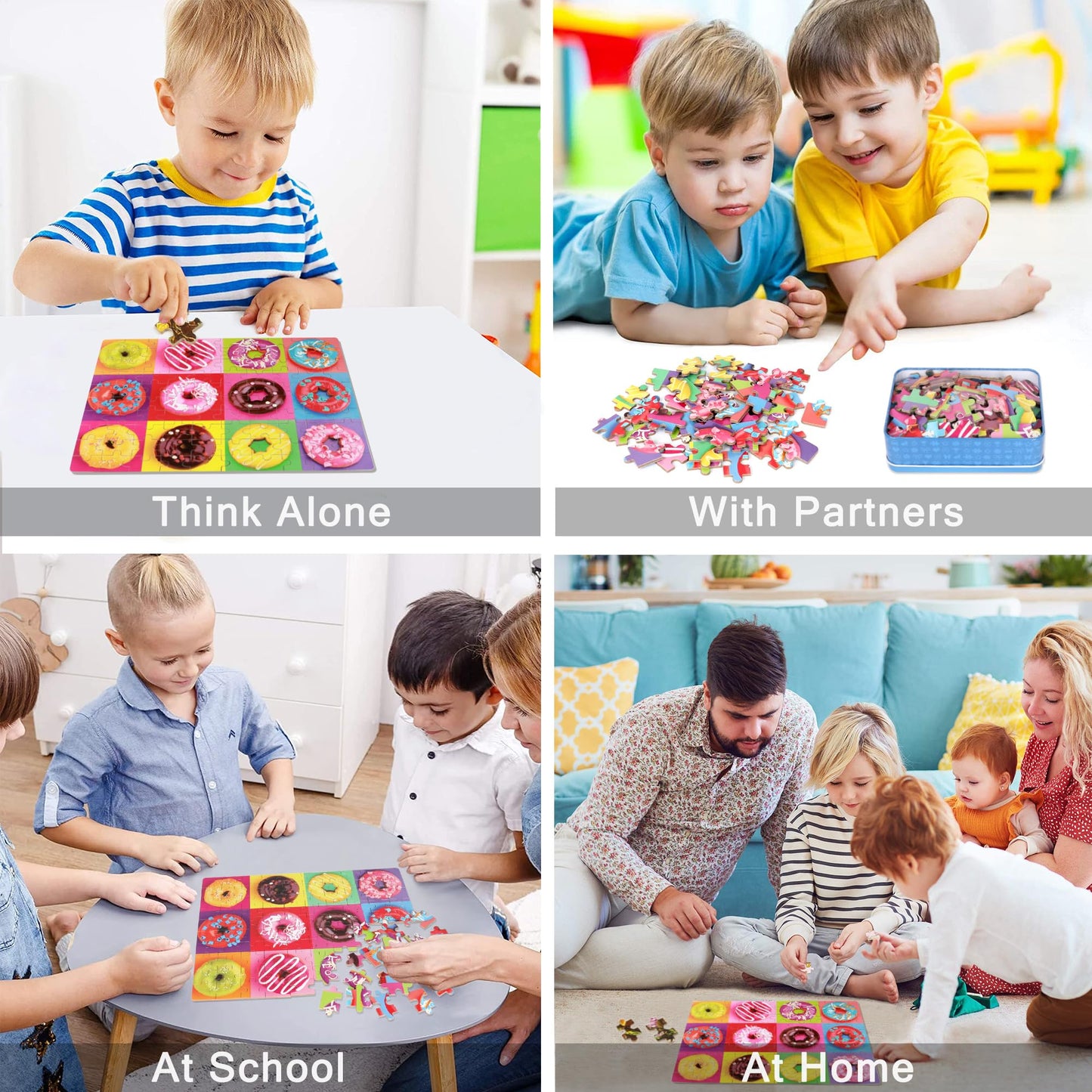 LELEMON Donut Puzzle – 100-Piece Jigsaw for Kids Aged 4-8 in Metal Box