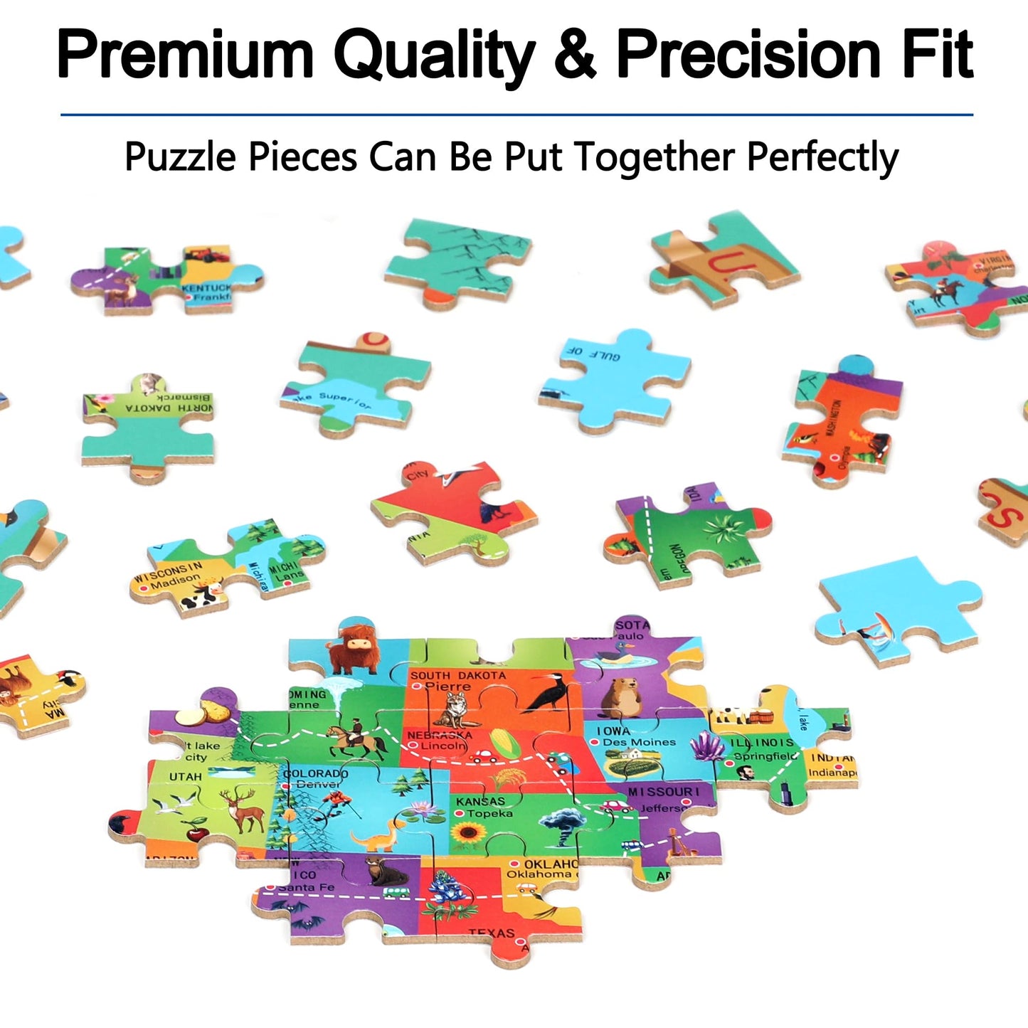 LELEMON USA Map 100-Piece Puzzle for Kids 4-8 in Metal Box | Educational Jigsaw
