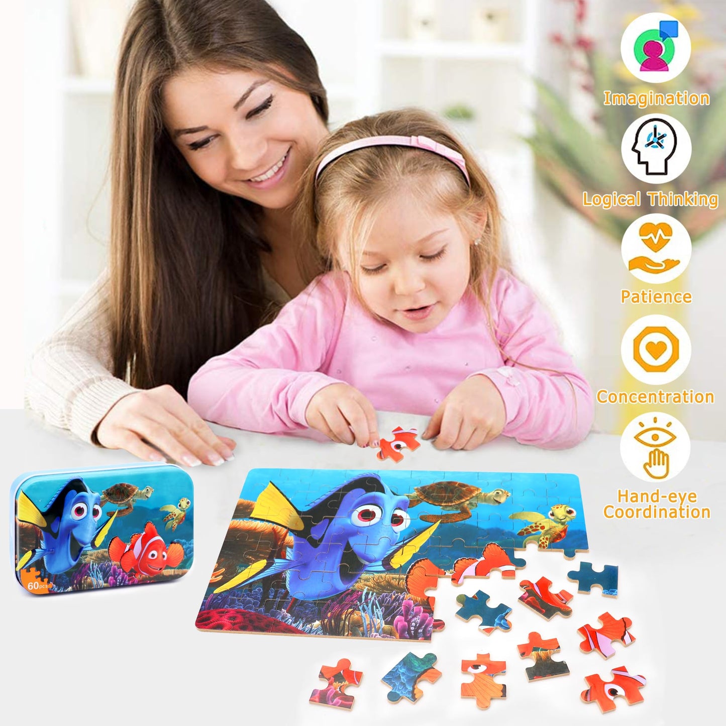 LELEMON Ocean Puzzles for Kids - 60-Piece Underwater World in Metal Box (Ages 4-8)