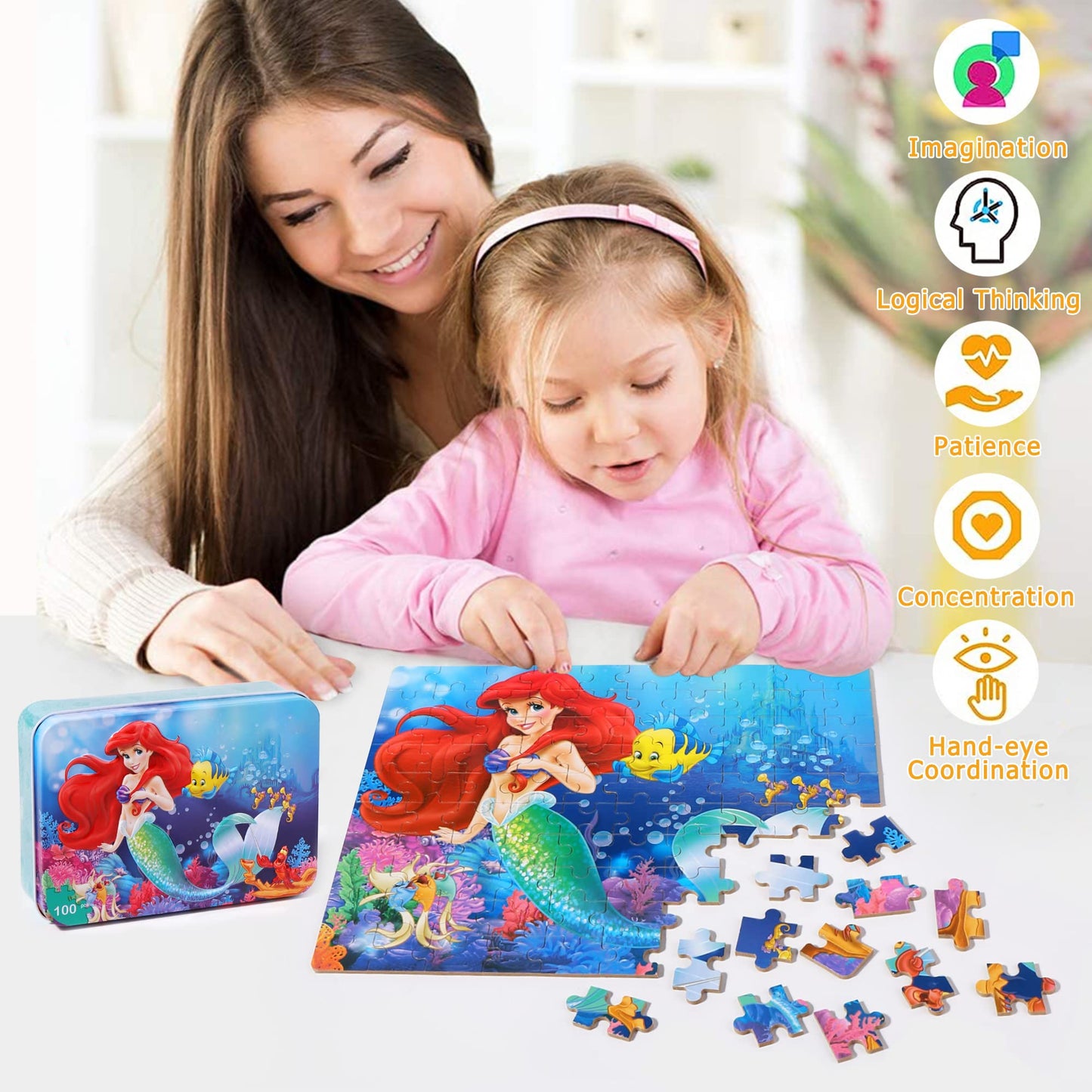 LELEMON Pretty Puzzles for Kids 4-8 | 100-Piece Jigsaws in Metal Box