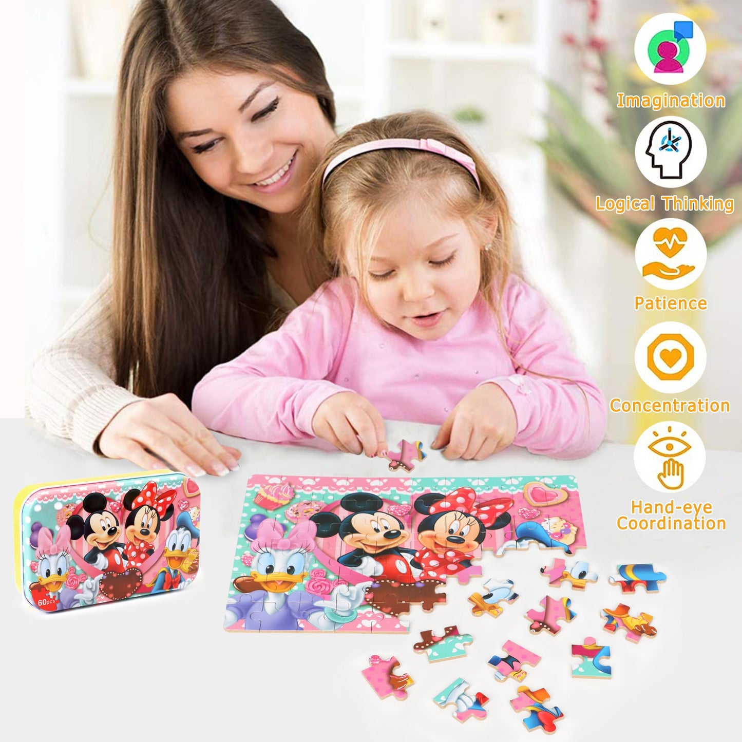 LELEMON 60-Piece Puzzles for Kids 4-8 in a Metal Box – Safe & Educational