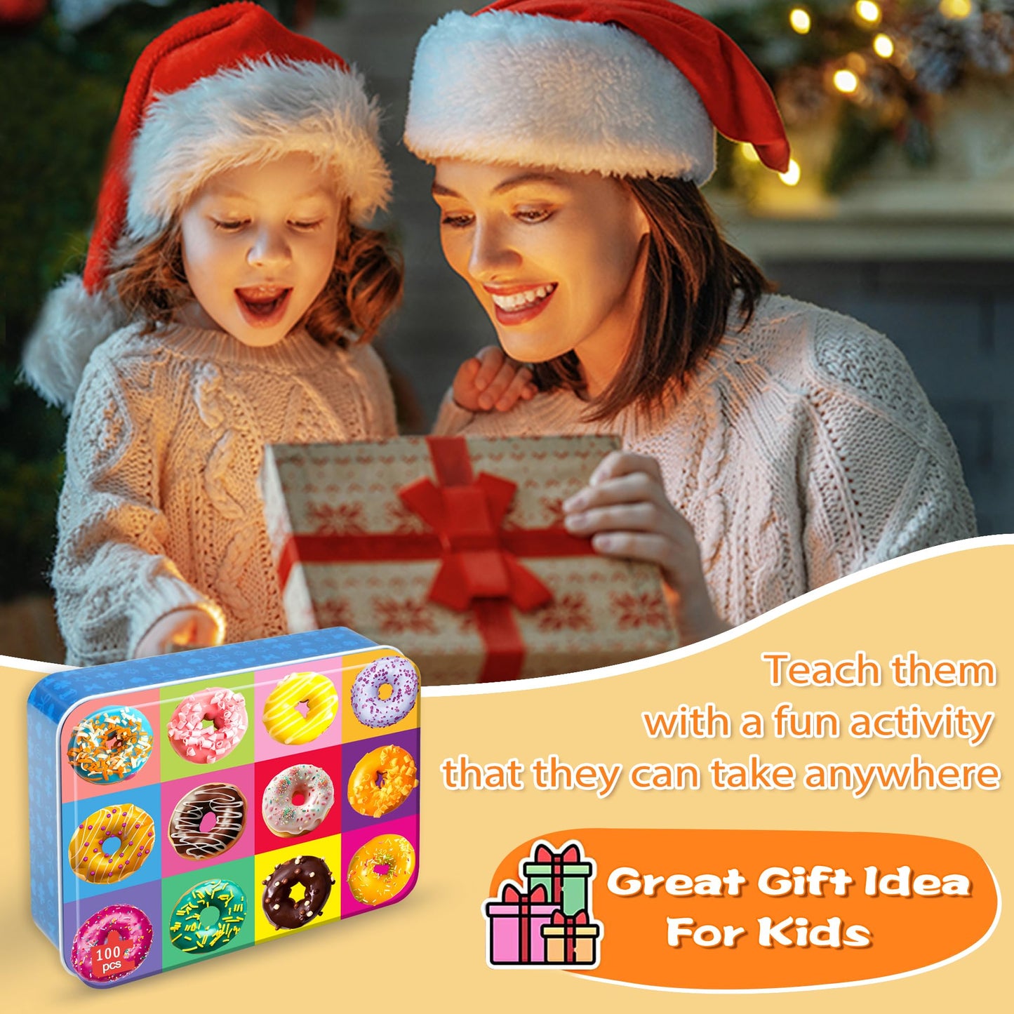 LELEMON Donut 100 Piece Puzzles for Kids 4-6 – Metal Box Storage, Educational Jigsaw