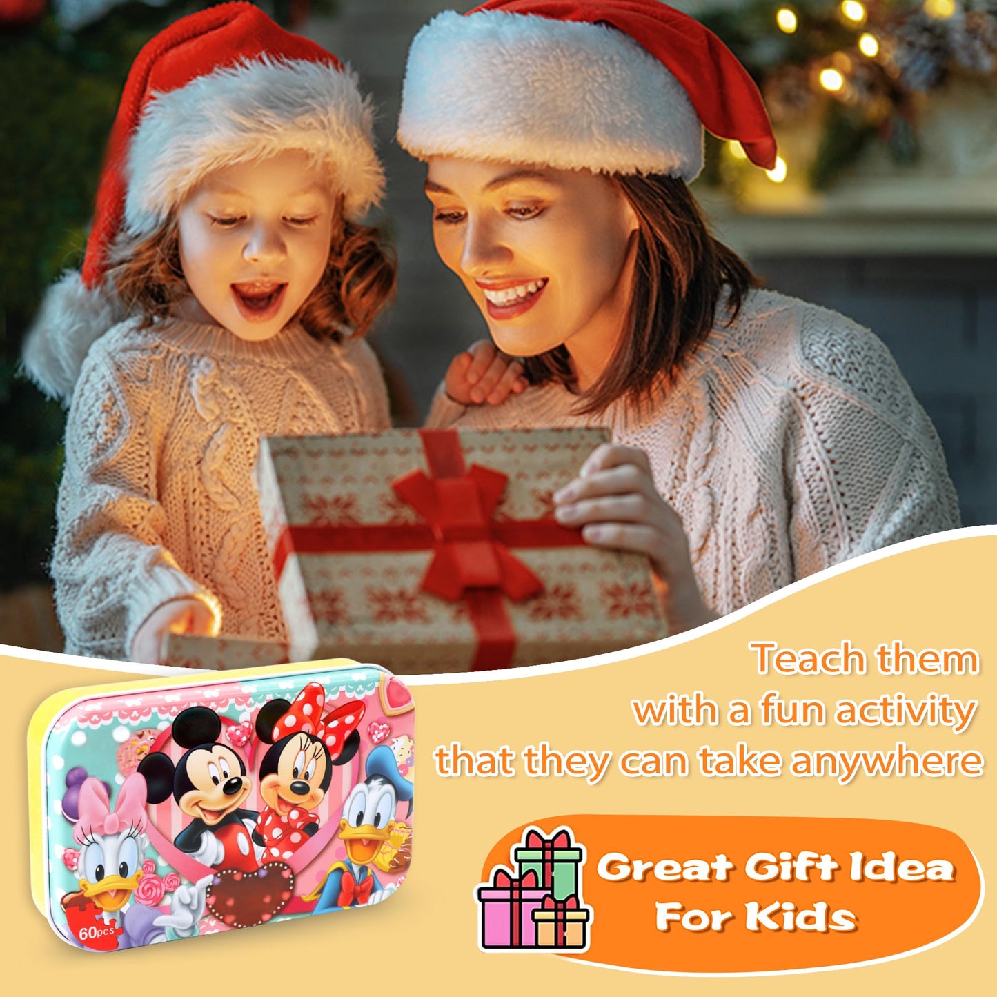 LELEMON 60-Piece Puzzles for Kids 4-8 in a Metal Box – Safe & Educational