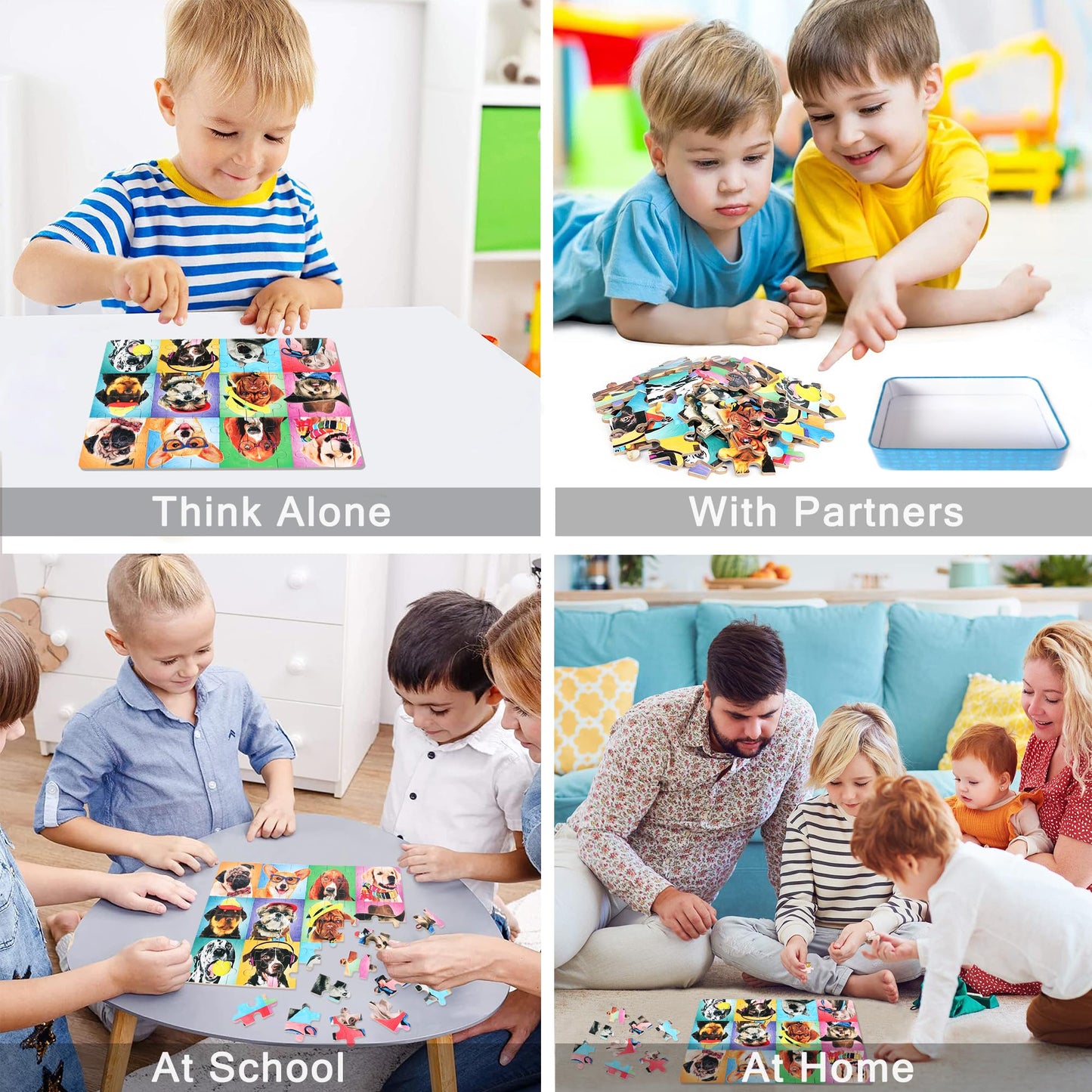 LELEMON Dog 60-Piece Puzzles for Kids 4-8 | Metal Tin Box & Educational Jigsaw Toy