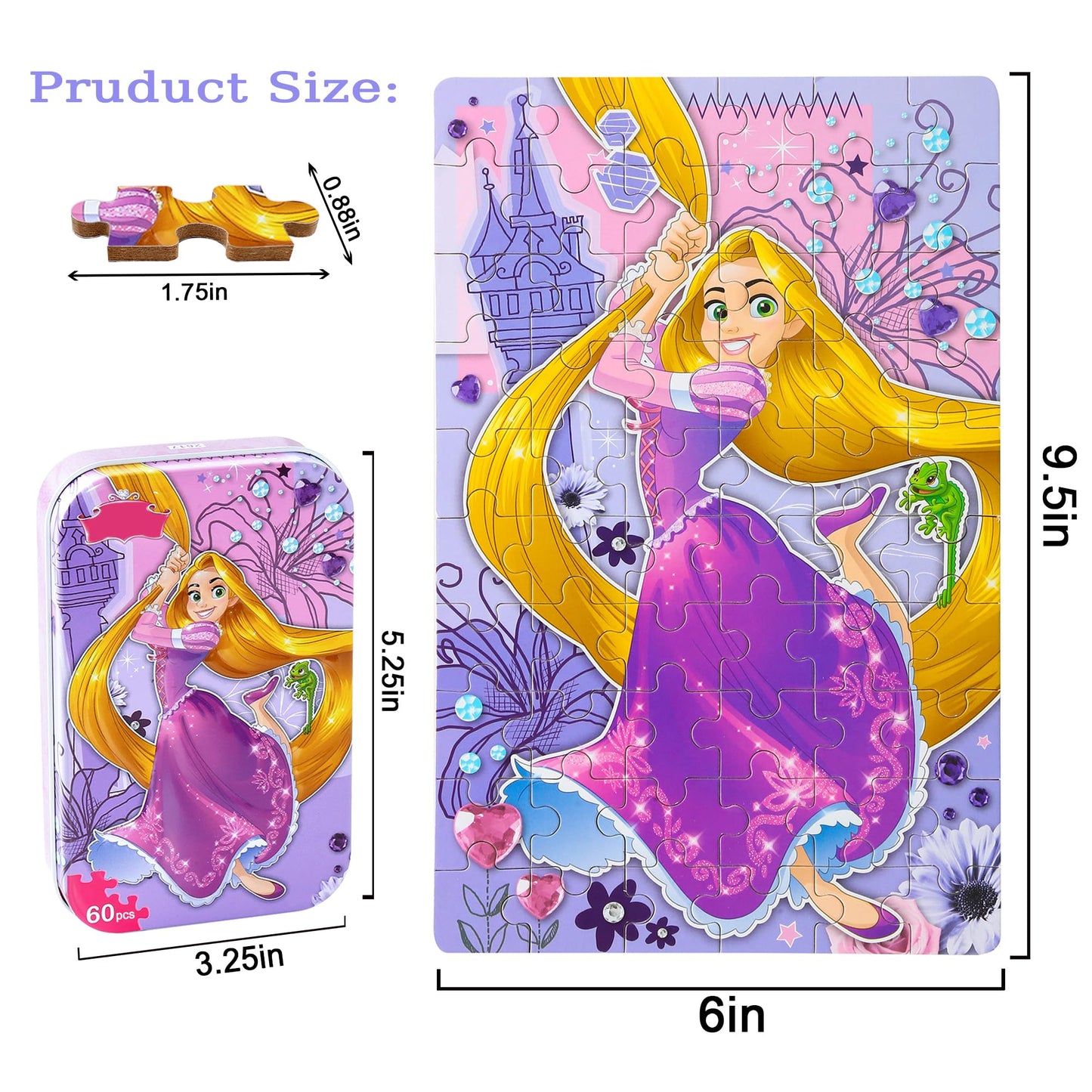 LELEMON 60-Piece Puzzles for Kids Ages 4-8 with Metal Storage Box