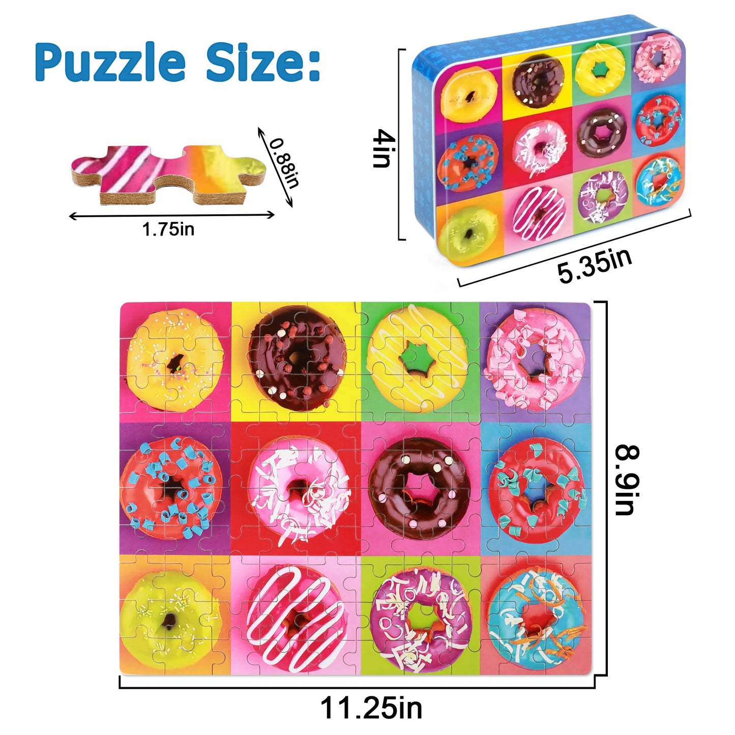 LELEMON Donut Puzzle – 100-Piece Jigsaw for Kids Aged 4-8 in Metal Box