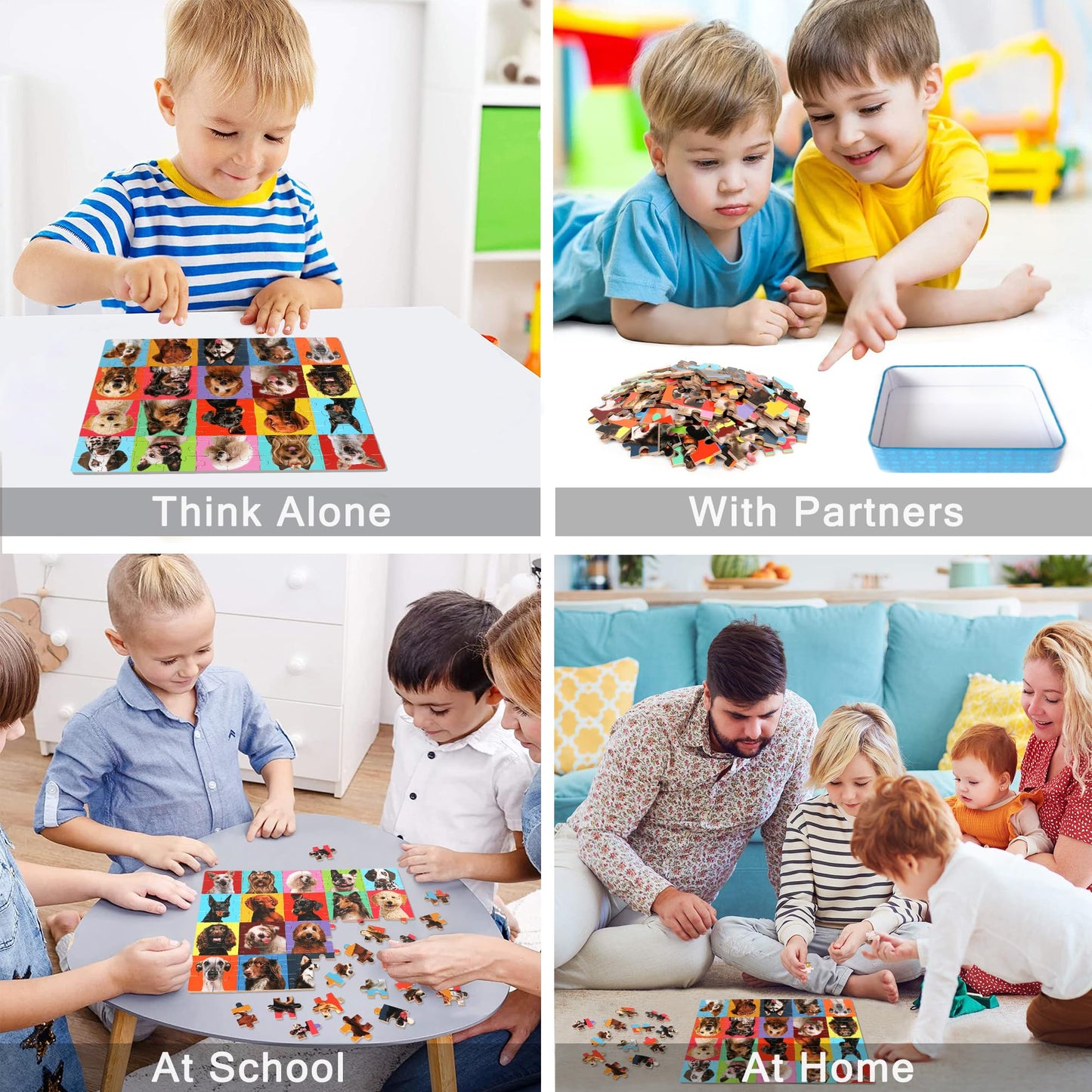 LELEMON 100-Piece Dog Puzzle for Kids 4-8 – Metal Box Educational Jigsaw Toy