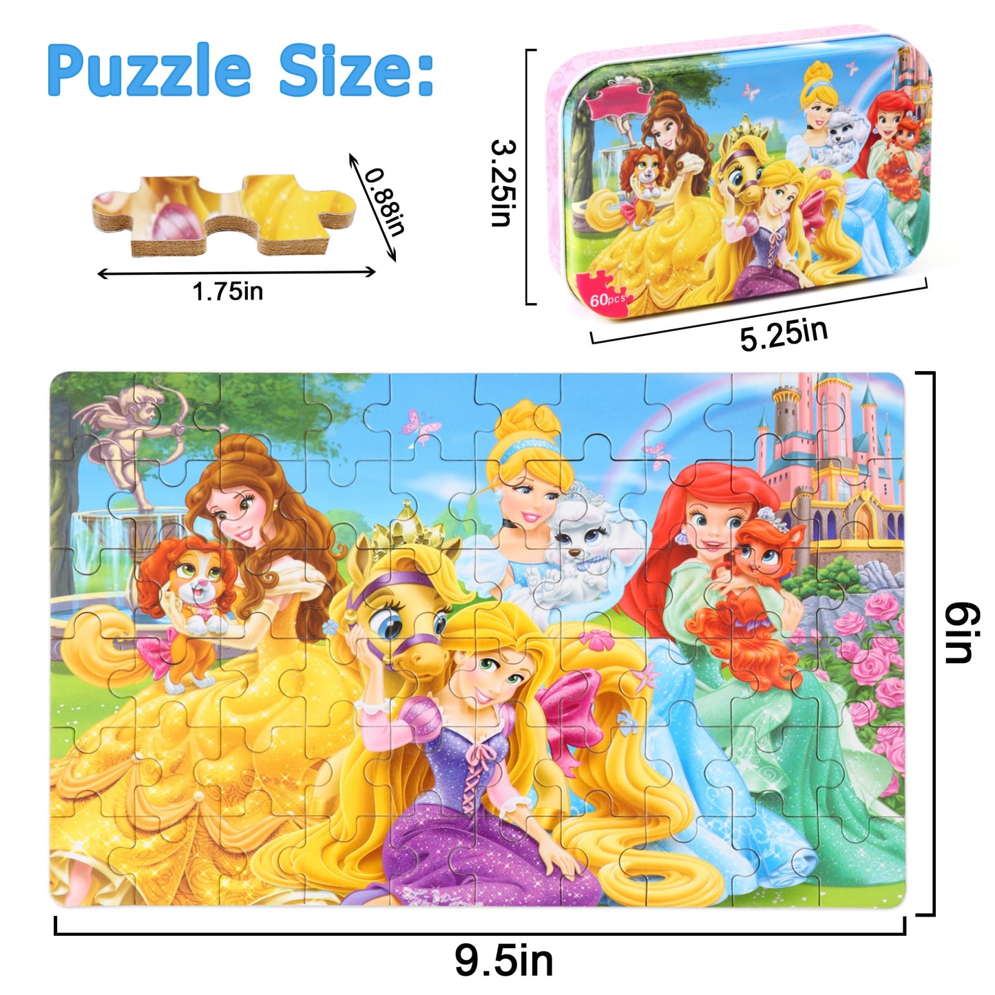 LELEMON 60-Piece Puzzles for Kids Ages 3-6 in Metal Box | Educational Jigsaw Toys