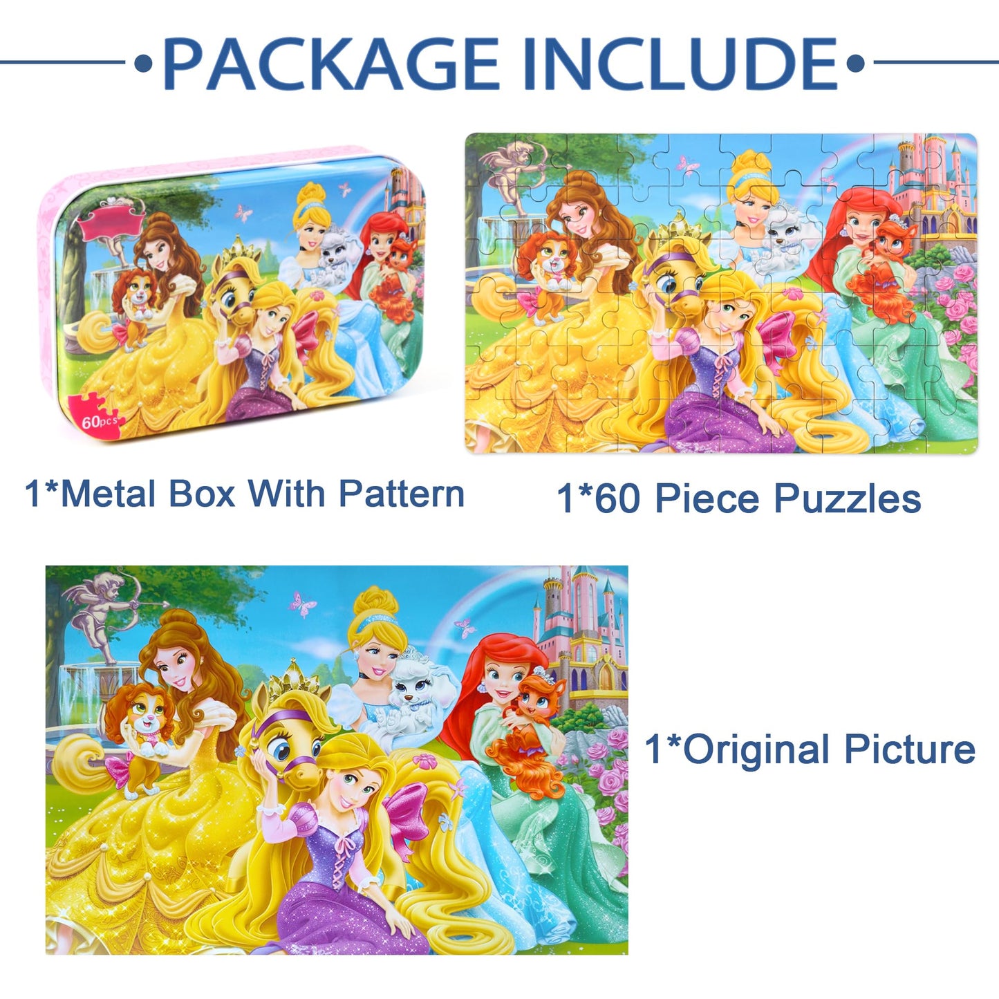 LELEMON 60-Piece Puzzles for Kids Ages 3-6 in Metal Box | Educational Jigsaw Toys