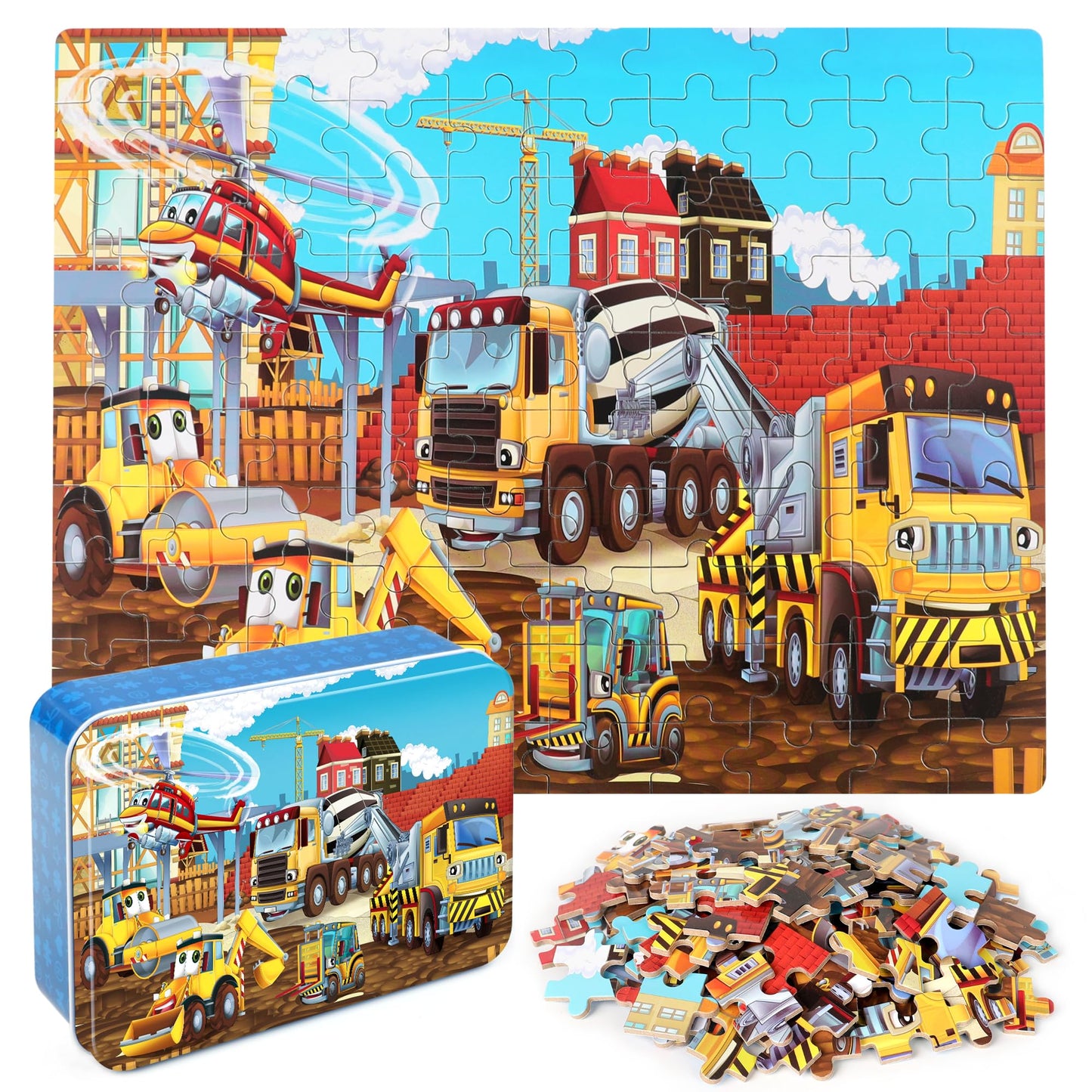 LELEMON Puzzles for Kids Ages 4-8 | 100-Piece Construction Vehicles Jigsaw Puzzle Set