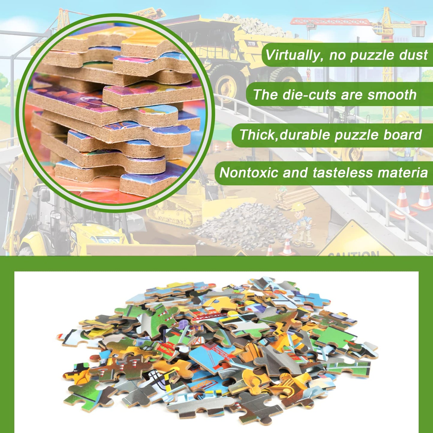 LELEMON Puzzles for Kids Ages 4-8 – 100-Piece Construction Site Jigsaw in Metal Box