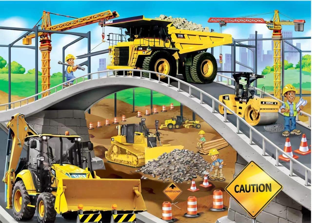 LELEMON Puzzles for Kids Ages 4-8 – 100-Piece Construction Site Jigsaw in Metal Box