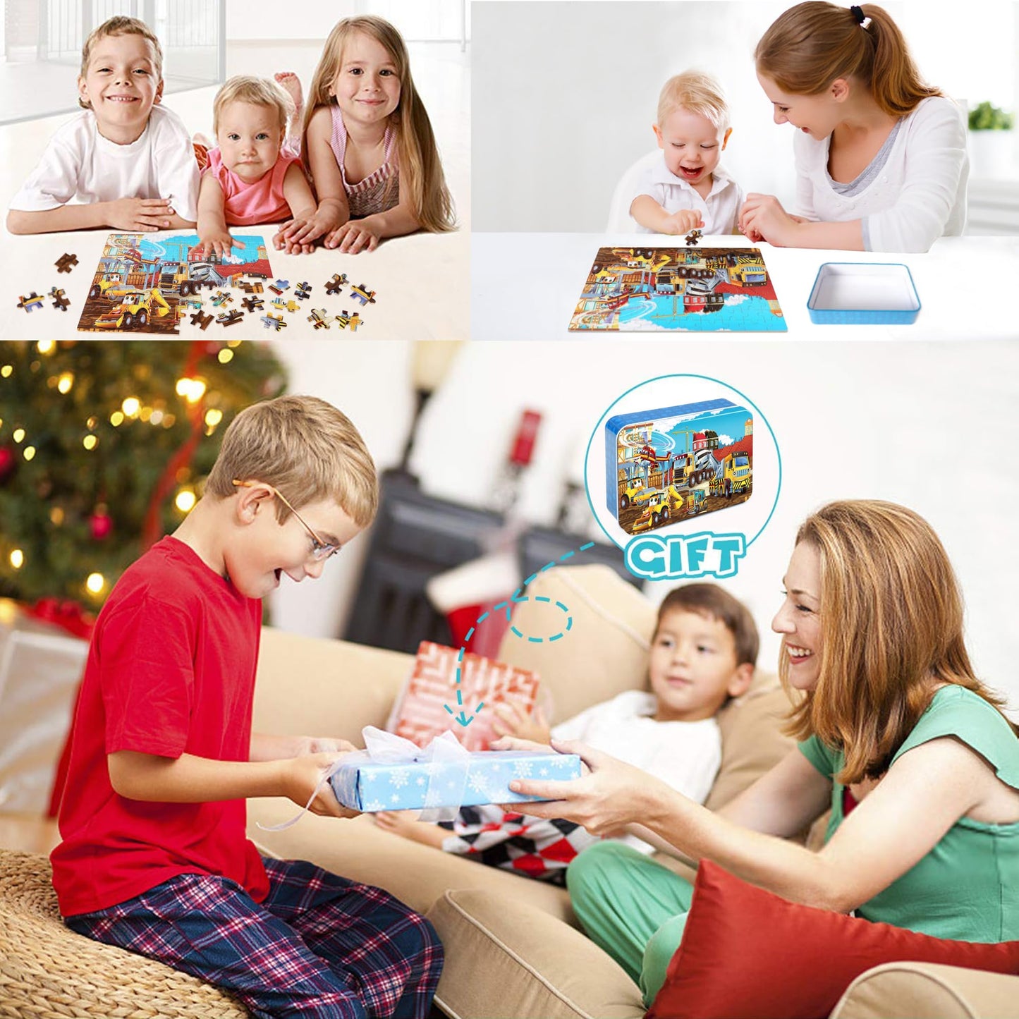 LELEMON Puzzles for Kids Ages 4-8 | 100-Piece Construction Vehicles Jigsaw Puzzle Set