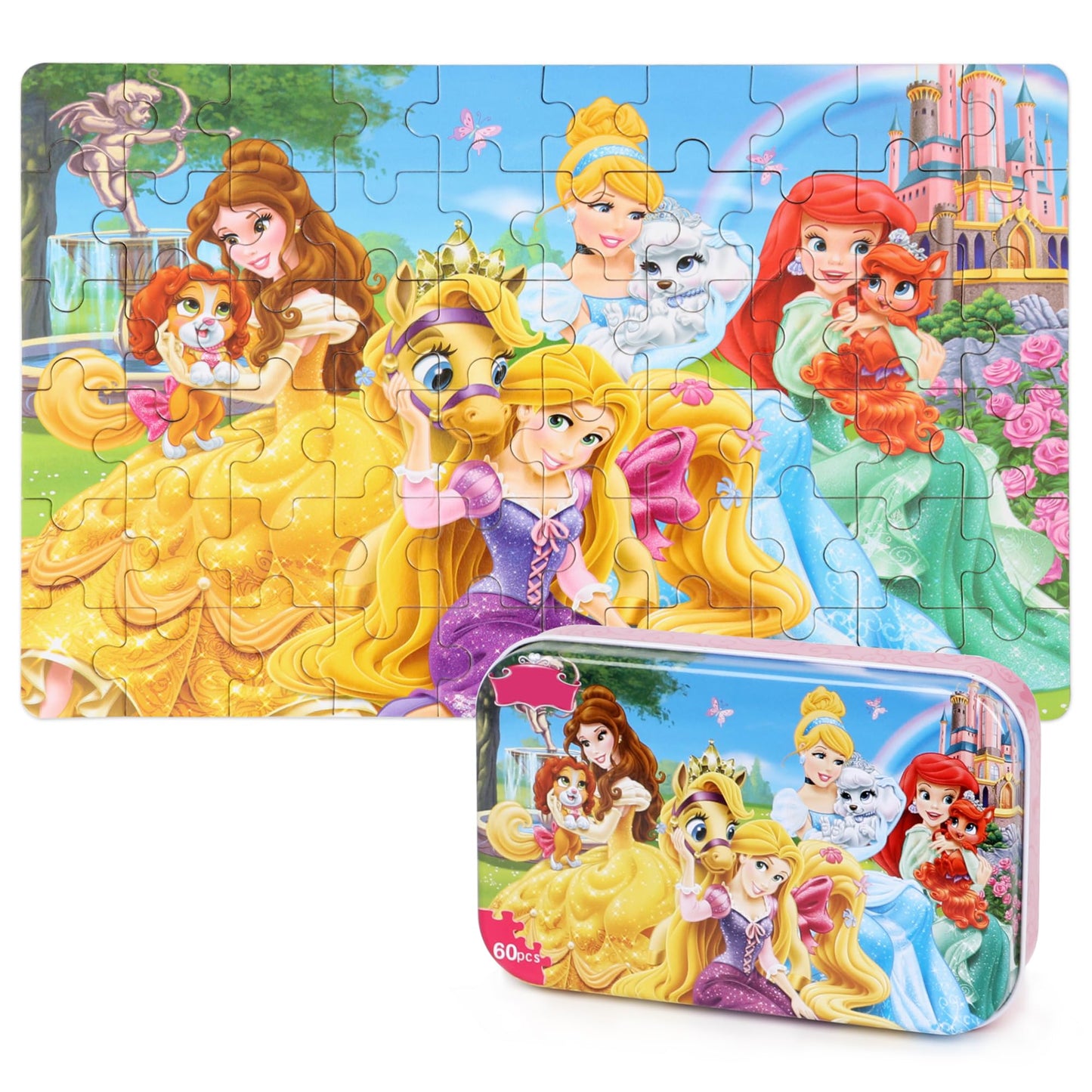 LELEMON 60-Piece Puzzles for Kids Ages 3-6 in Metal Box | Educational Jigsaw Toys