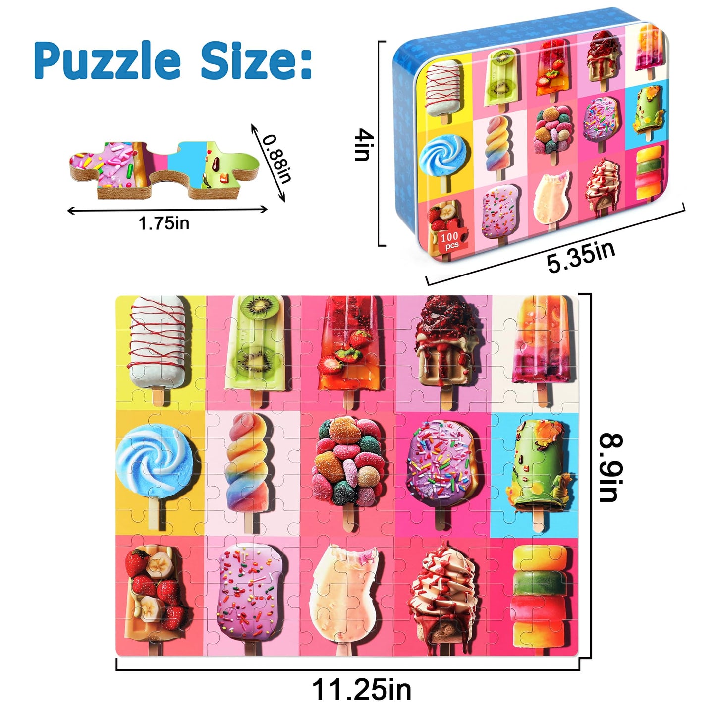 LELEMON Puzzles for Kids Ages 4-6 – 100-Piece Popsicle Puzzle in Metal Box