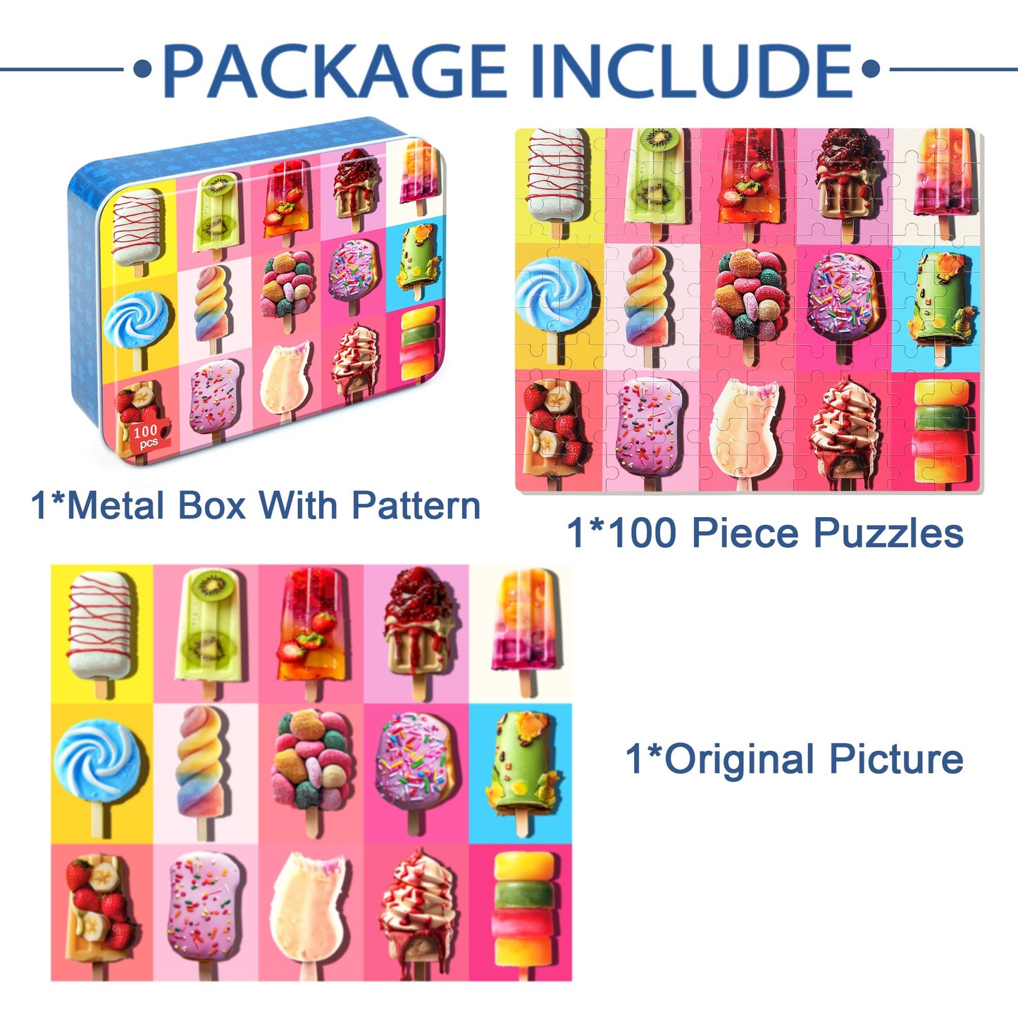 LELEMON Puzzles for Kids Ages 4-6 – 100-Piece Popsicle Puzzle in Metal Box
