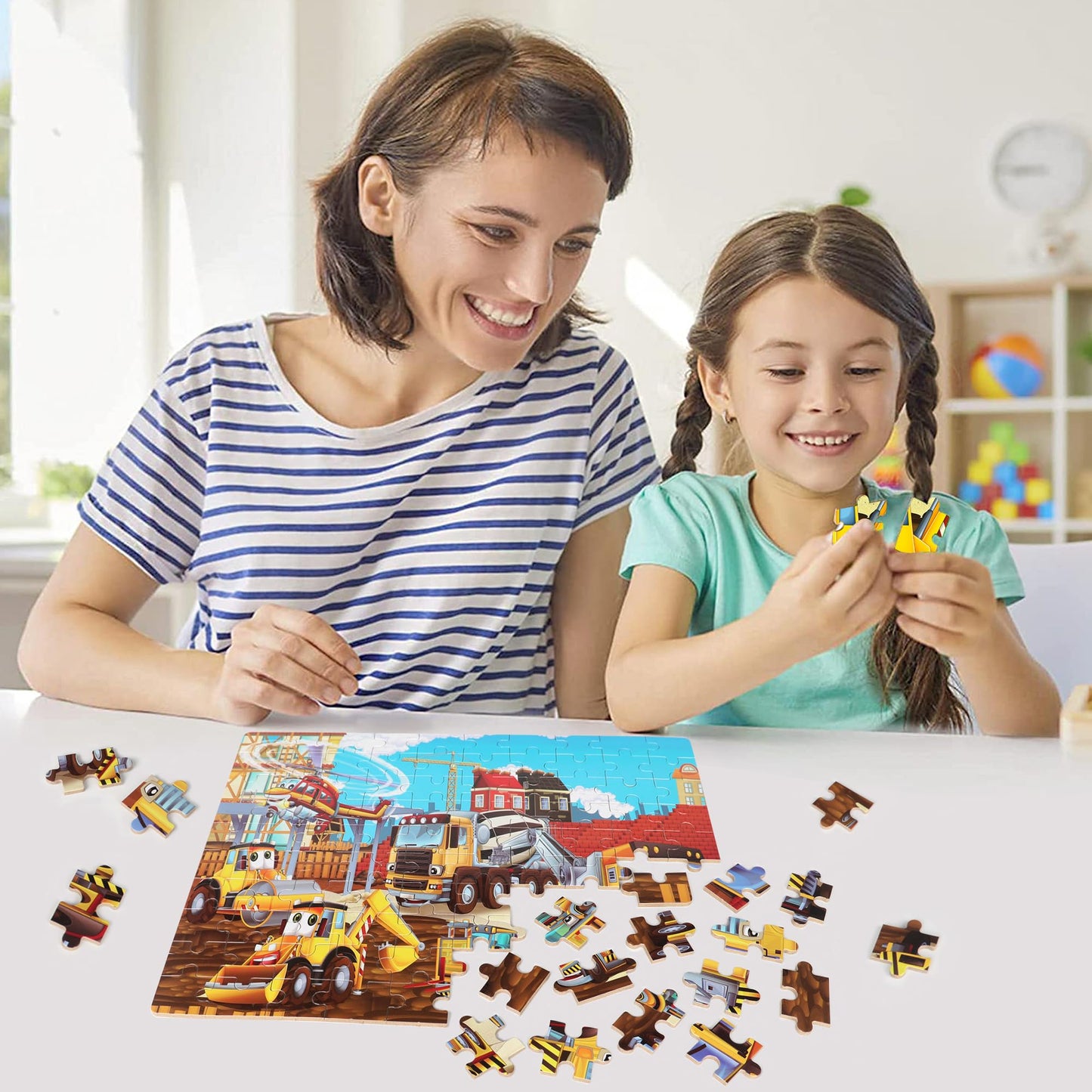 LELEMON Puzzles for Kids Ages 4-8 | 100-Piece Construction Vehicles Jigsaw Puzzle Set