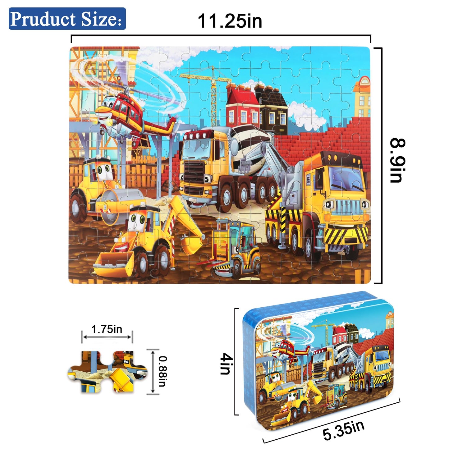 LELEMON Puzzles for Kids Ages 4-8 | 100-Piece Construction Vehicles Jigsaw Puzzle Set