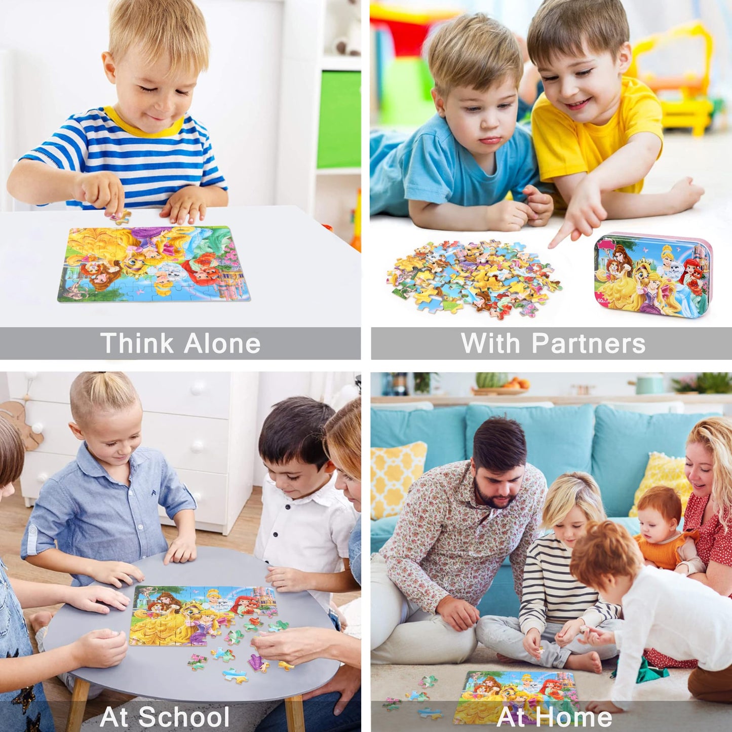LELEMON 60-Piece Puzzles for Kids Ages 3-6 in Metal Box | Educational Jigsaw Toys