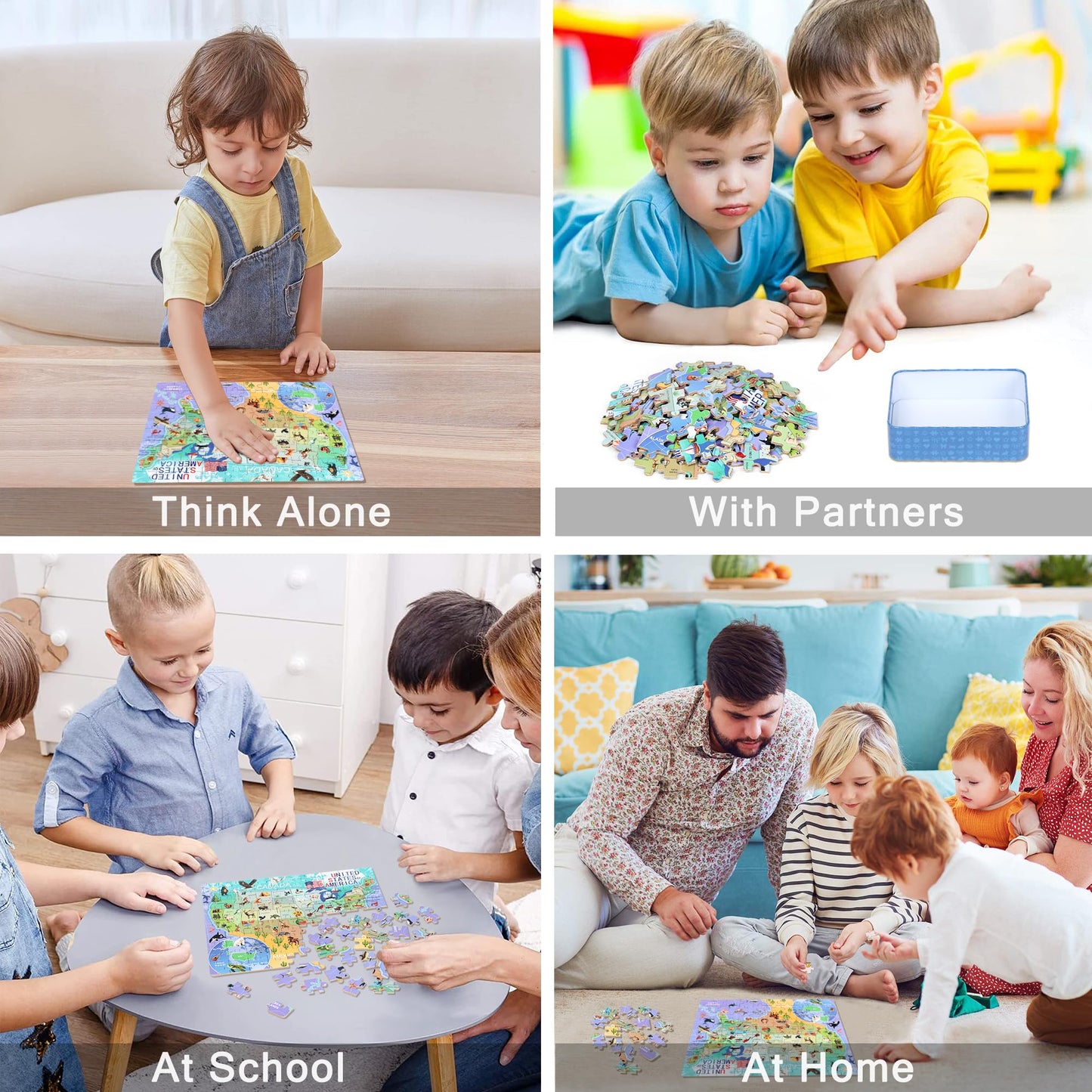 LELEMON USA Map 100-Piece Puzzle for Kids 4-8 in Metal Box | Educational Jigsaw