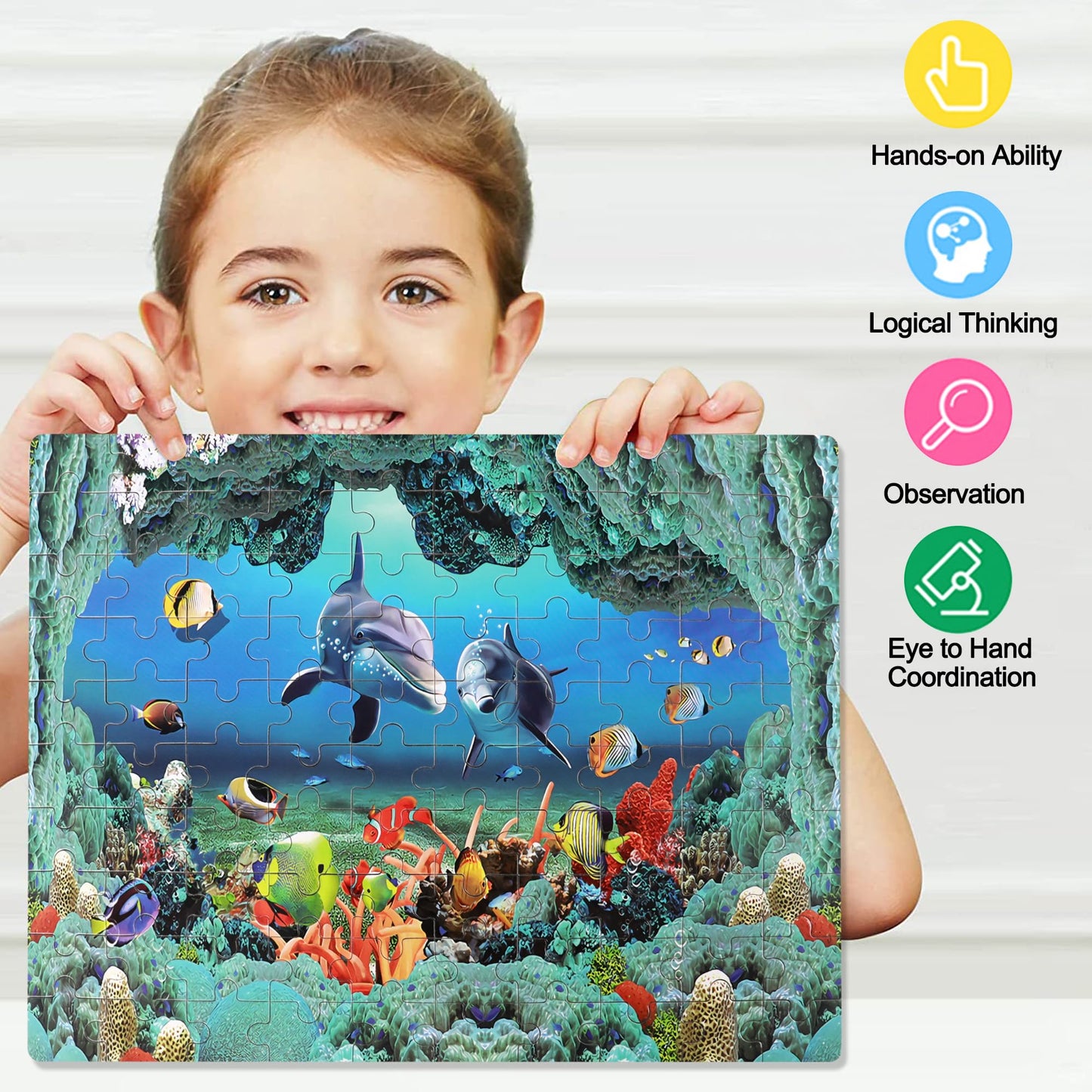 LELEMON Underwater World Puzzles for Kids 4-8 – 100 Piece Ocean Dolphins Jigsaw