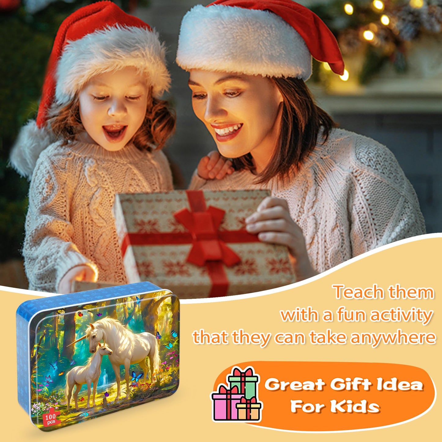 LELEMON Unicorn 100-Piece Puzzle for Kids 4-8 — Metal Storage Box