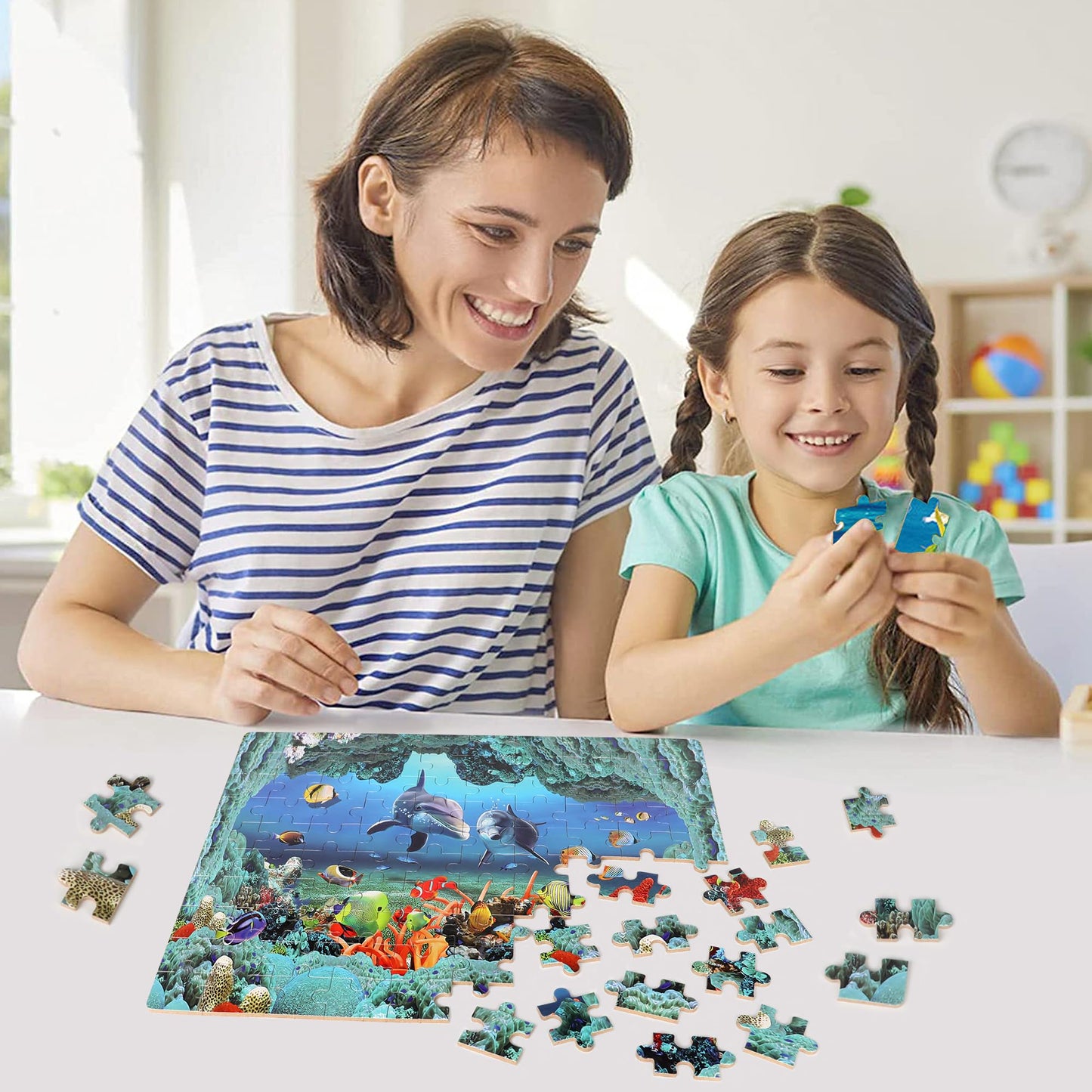 LELEMON Underwater World Puzzles for Kids 4-8 – 100 Piece Ocean Dolphins Jigsaw