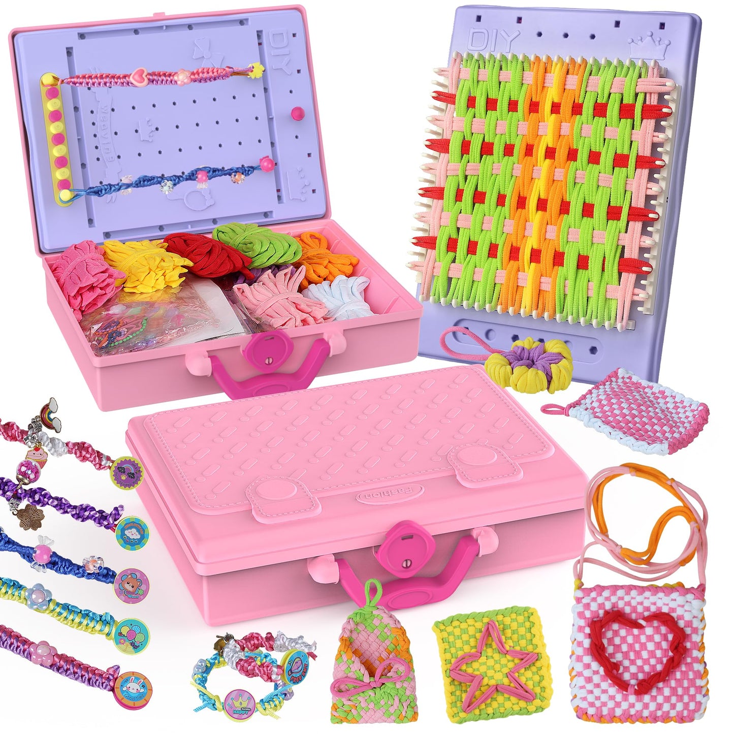 LELESUN 3-in-1 Weaving Loom Kit – 400 Pcs, Rainbow Loops, Storage Box for Kids 5-13