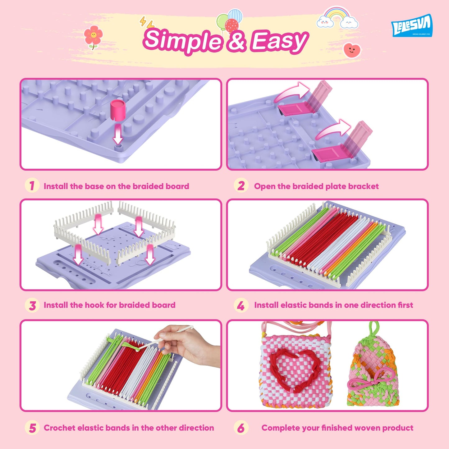 LELESUN 3-in-1 Weaving Loom Kit – 400 Pcs, Rainbow Loops, Storage Box for Kids 5-13