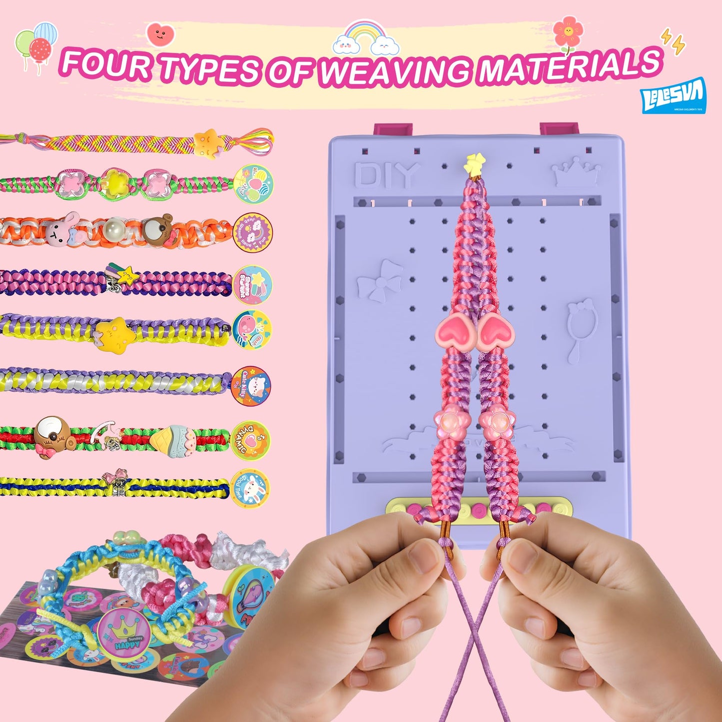LELESUN 3-in-1 Weaving Loom Kit – 400 Pcs, Rainbow Loops, Storage Box for Kids 5-13