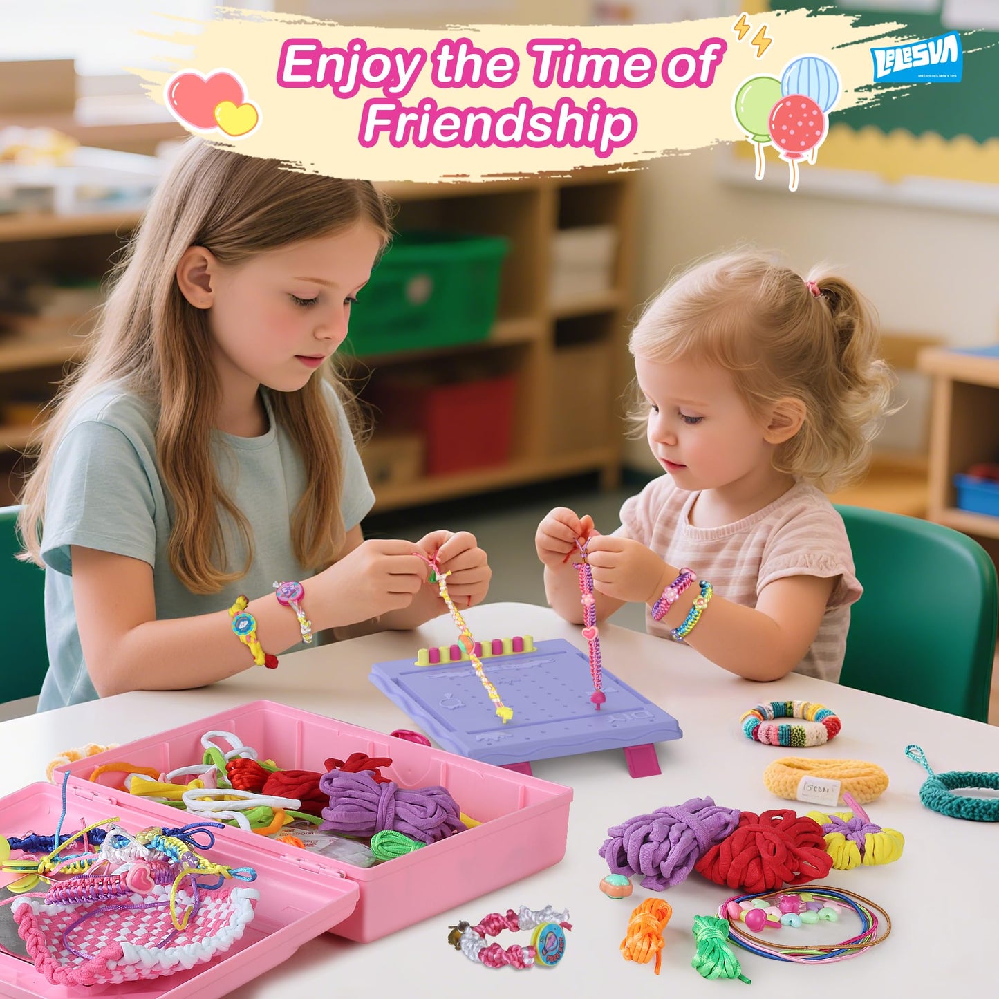LELESUN 3-in-1 Weaving Loom Kit – 400 Pcs, Rainbow Loops, Storage Box for Kids 5-13