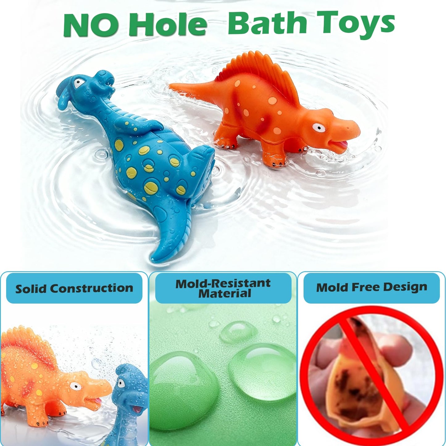 Lemofix No Hole Dinosaur Bath Toys — Mold Free Bathtub Fun for Toddlers